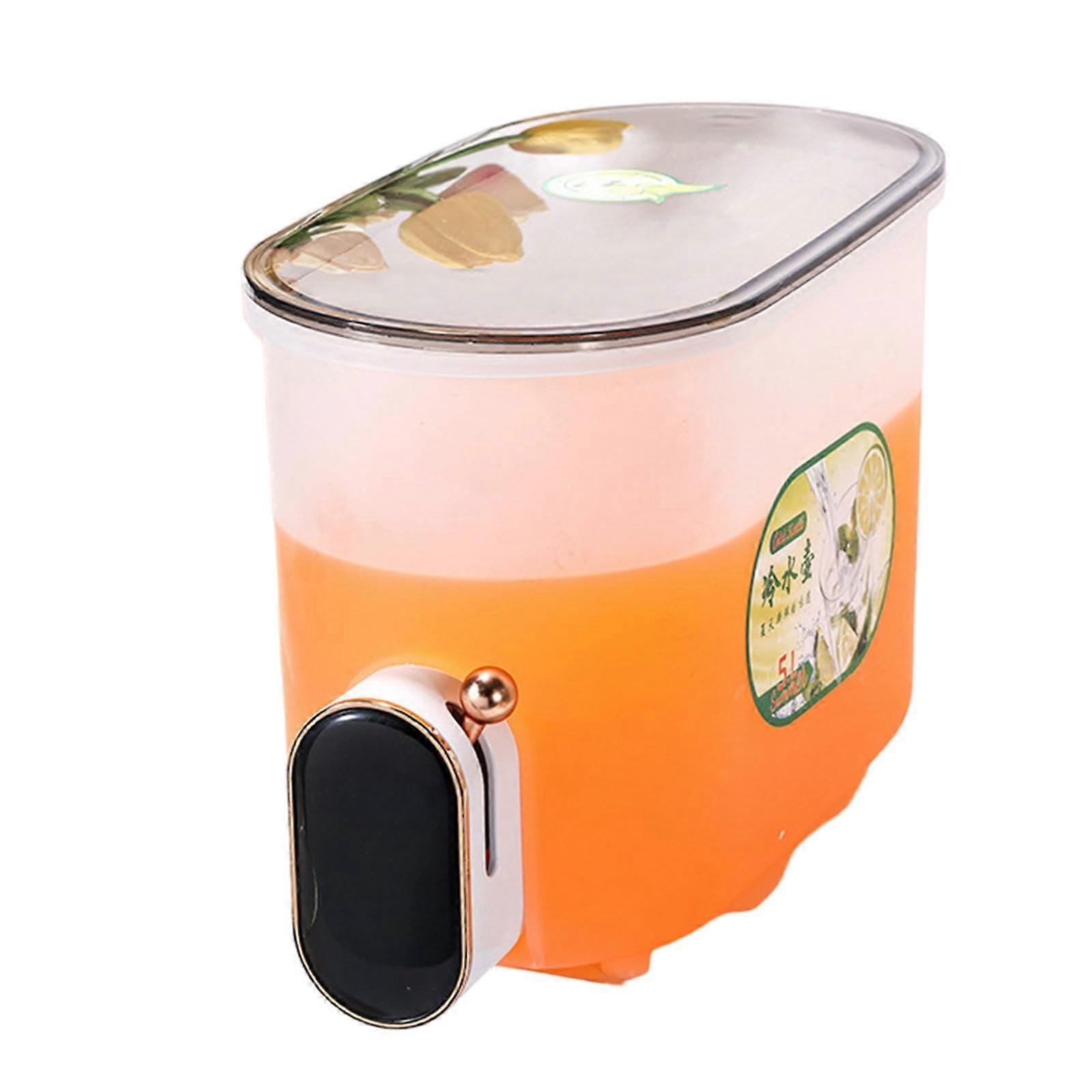 Drink Dispenser With Tap And Lid, Keeps Beverages Cold, Refrigerator Safe, Transparent Container
