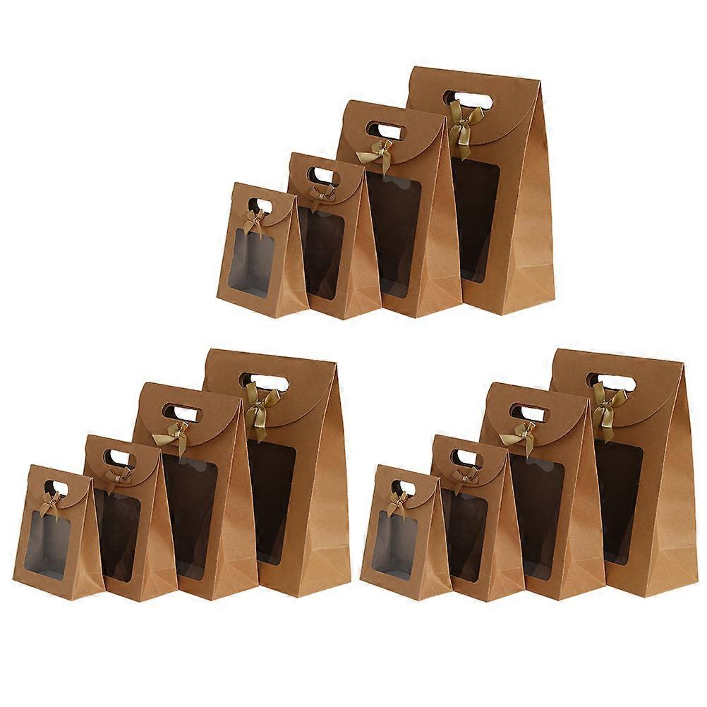 Elegant Christmas Treat Bags for Storage Made of Paper Khaki Color with Handheld Hole 12PCS Various Sizes
