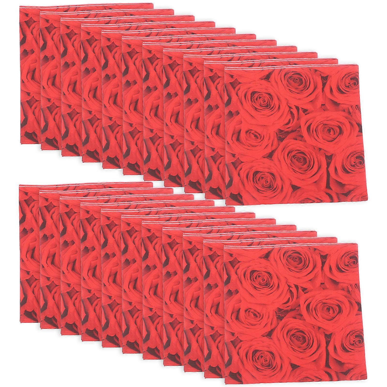 20 Sheets 33x33cm Red Rose Printed Disposable Paper Napkins for Valentine's Day Party Supplies