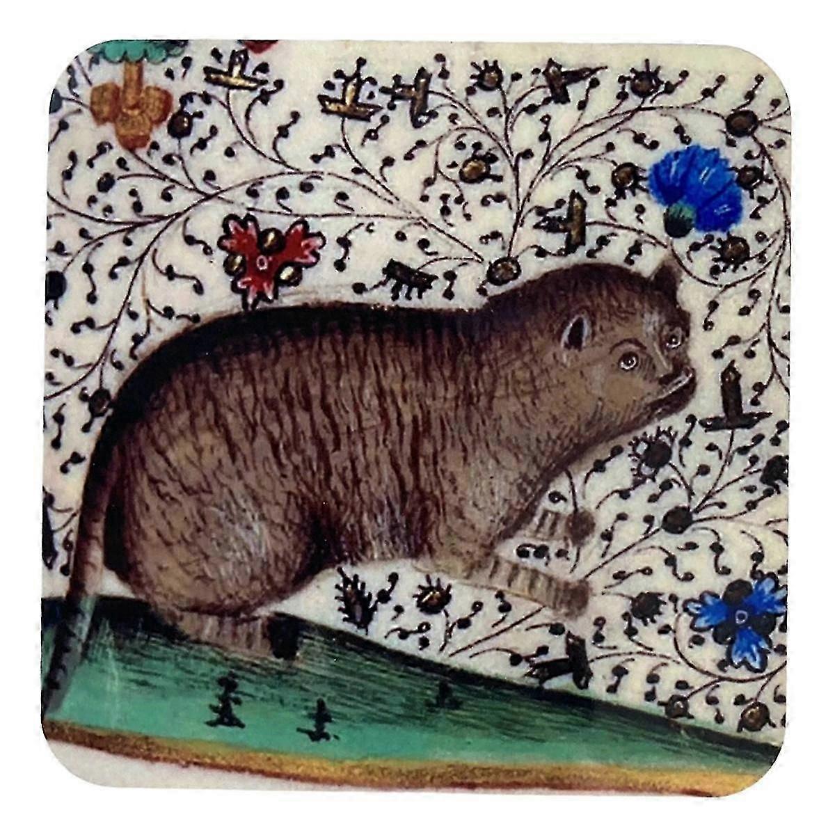 Medieval Cat Coasters for Drink Set Cat Pattern Round Coasters, Drinking Coasters Cat Coaster C