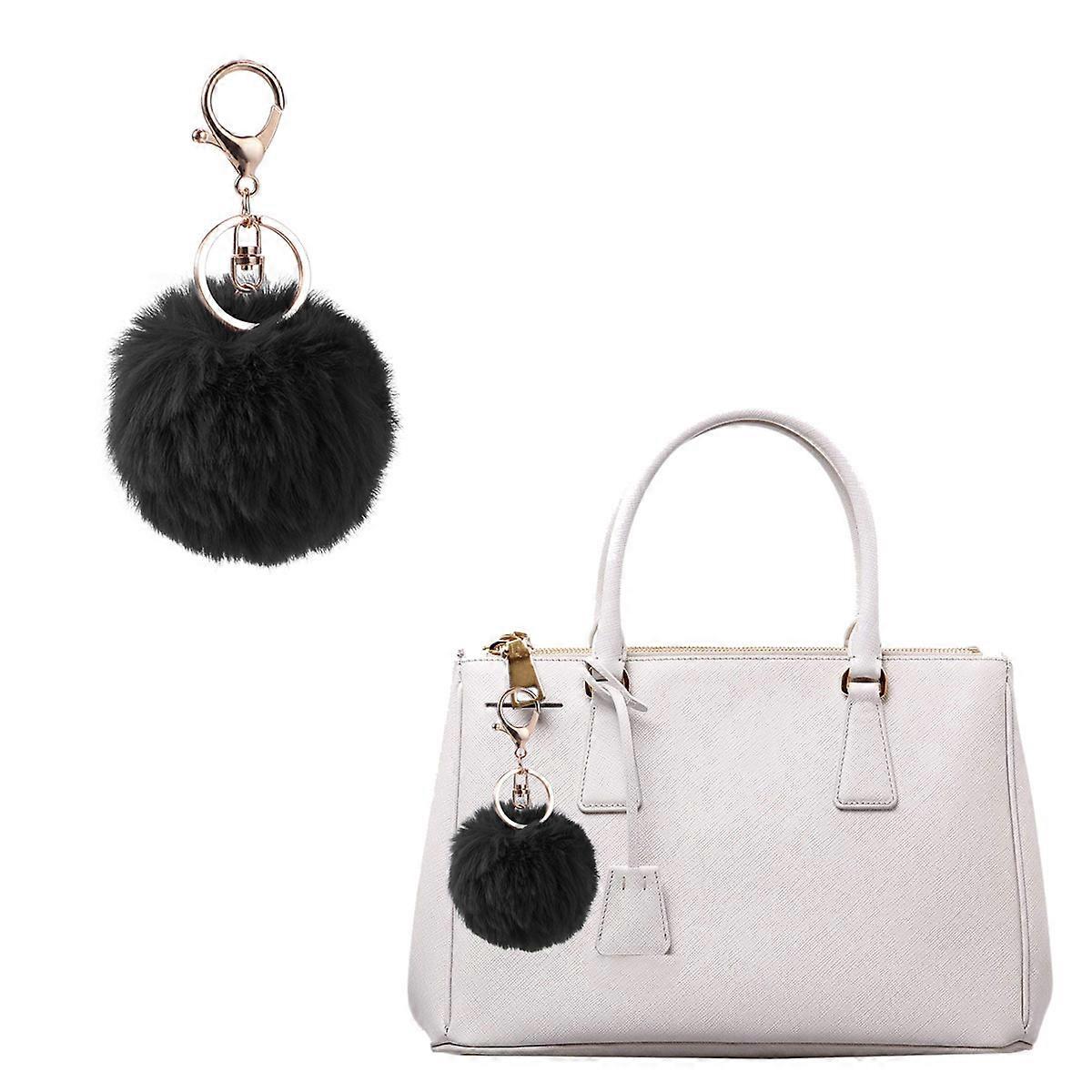 Fluff Ball Keychain Imitation Rabbit Ball Black Keychain Accessory 8cm Size Round Shape Purse Bag Decor 1PC