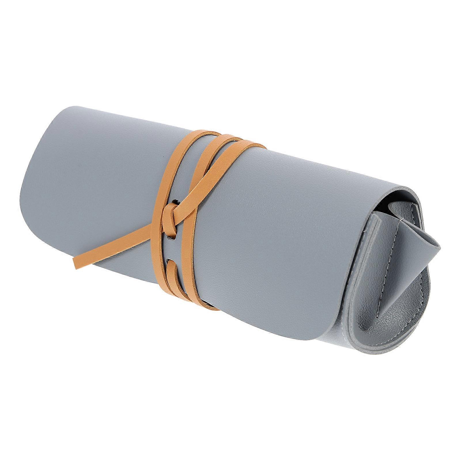 Blue PU Multi-functional Makeup Brush Organizer Foldable Rolling Bag for Travel Storage 7.87"x3.94"