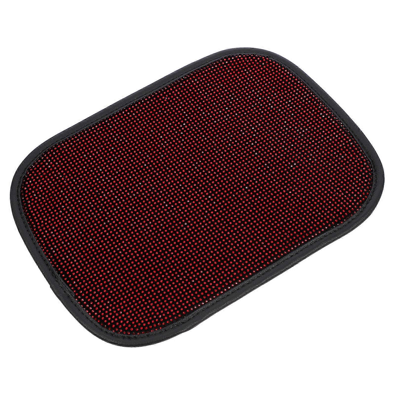 Center Console Pad For Car Protection Car Decoration Rectangular Shape Red Rhinestone Elastic Band and Hook and Loop Design 1Pack