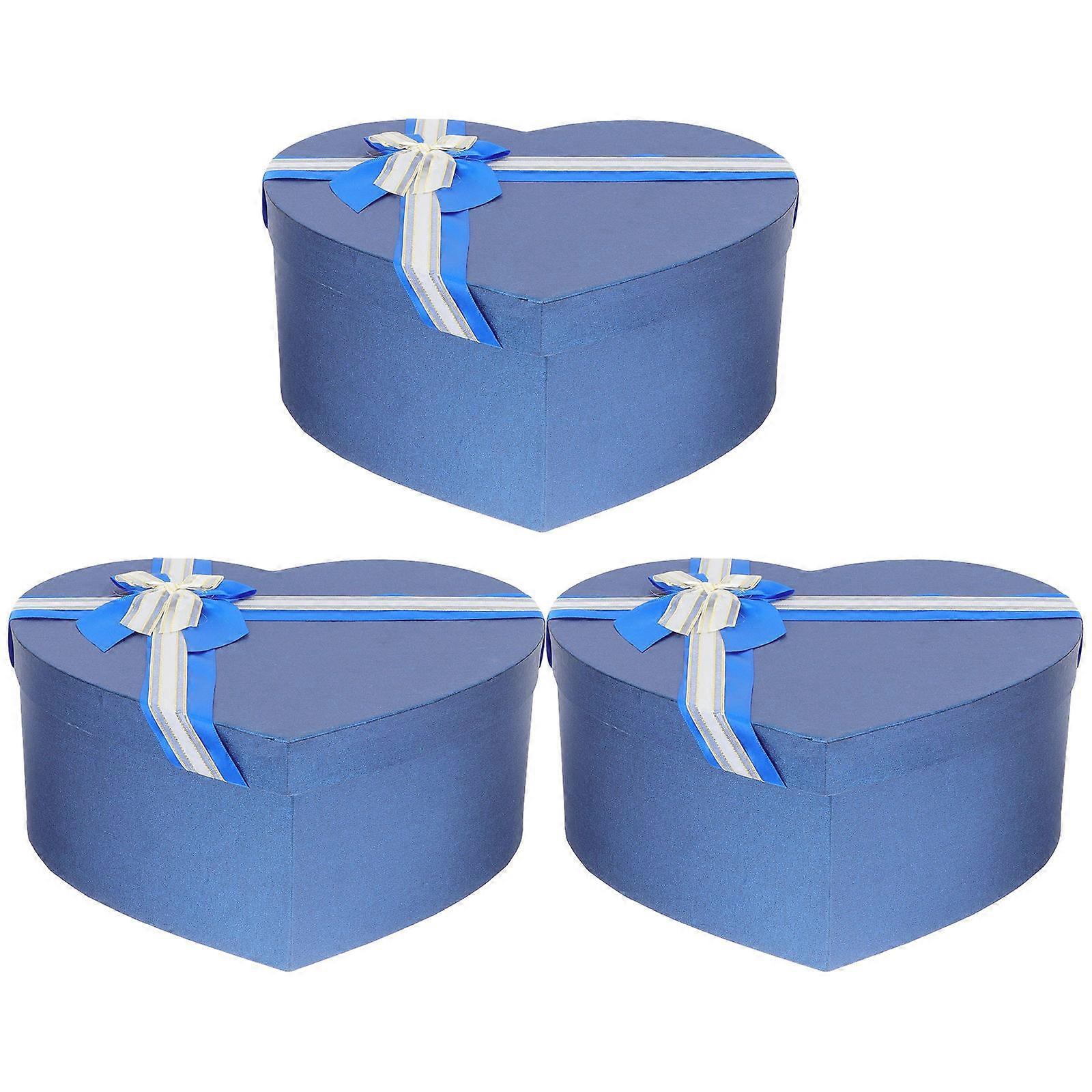 Blue Heart Shaped Gift Box with Lid for Storage Made of Paper Perfect for Valentine Gifts 3pcs