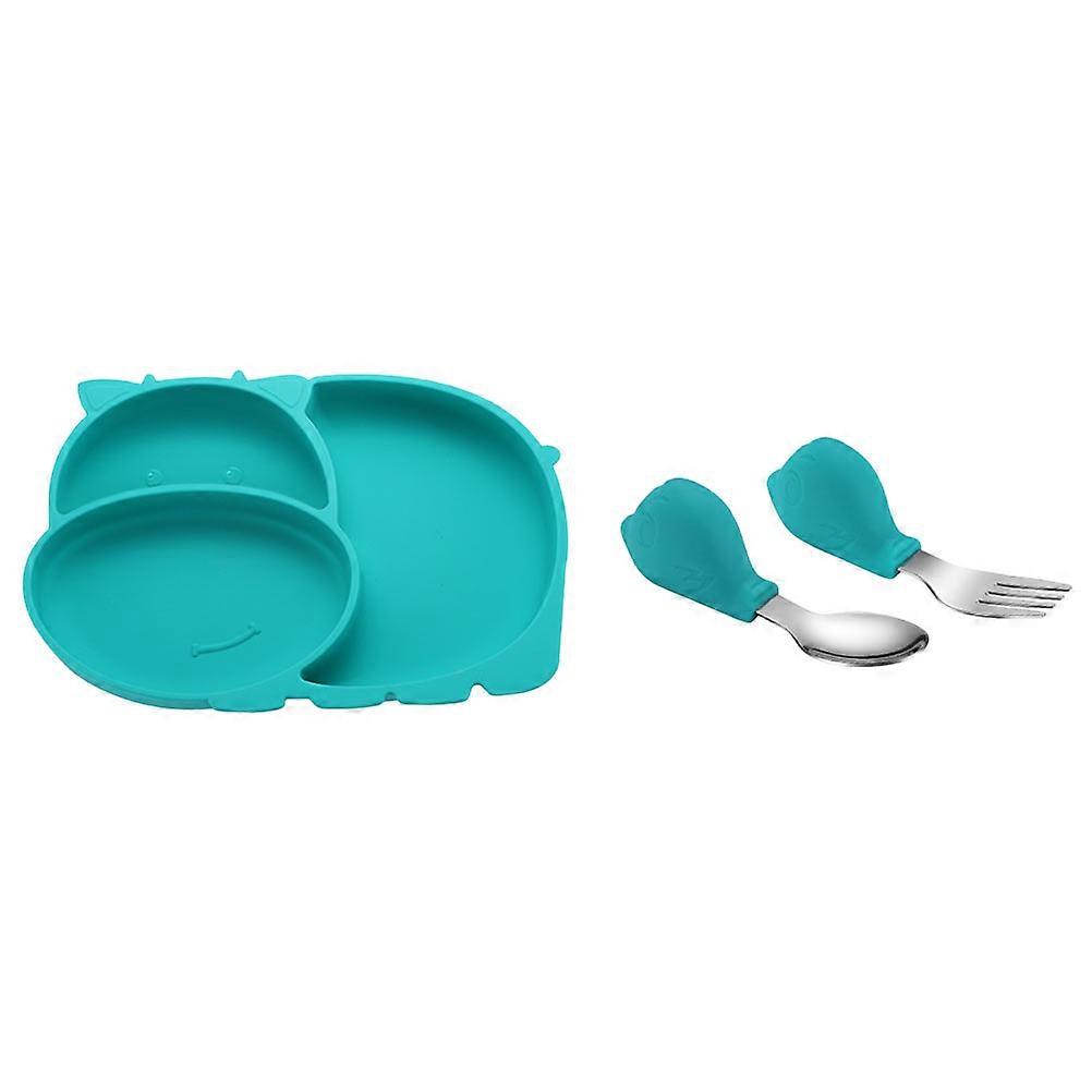 Divided Plate with Fork & Spoon, Silicone Meal Training Tableware, Non Slip, Easy Clean, Safe for Weaning & Self Feeding