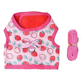 2025 Konijn Harnas Jurk Roze Cartoon Aardbei Afdrukken Verven Zacht Ademend Konijn Kleding Riem met Sleepkabel voor Hamster