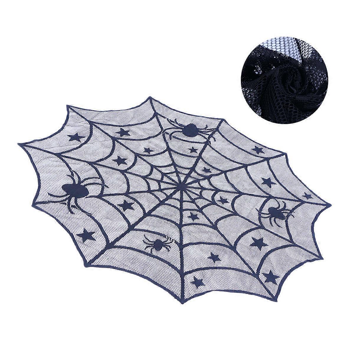 Halloween Table Covers Round Lace Spider Web Table Decor For Halloween Functions And Home Owners Usage 1Pcs