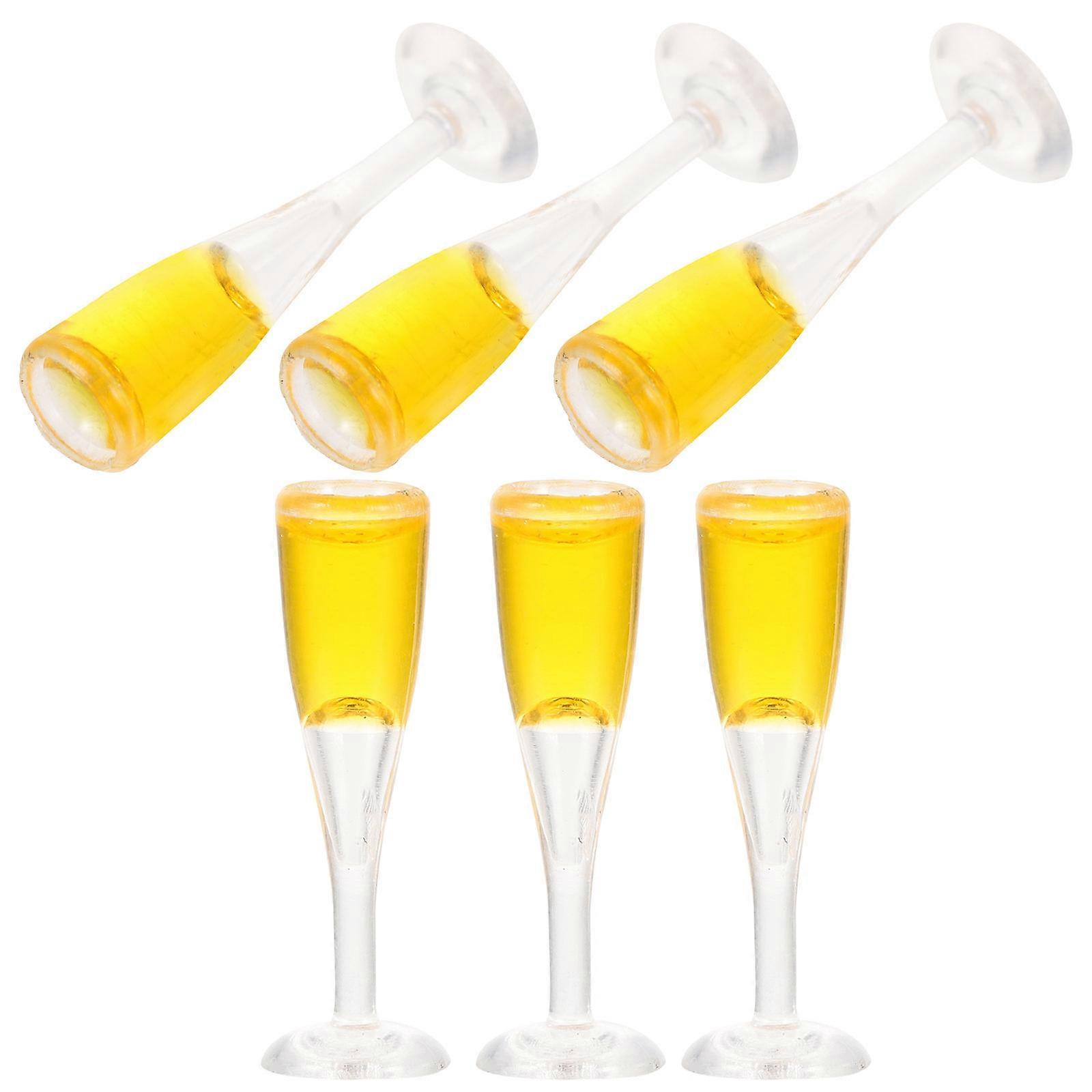 Mini Goblet Glasses 6Pcs Tiny Decorative Home Accessories Ideal For Dollhouse Layouts Compact Resin Yellow Miniature Scene