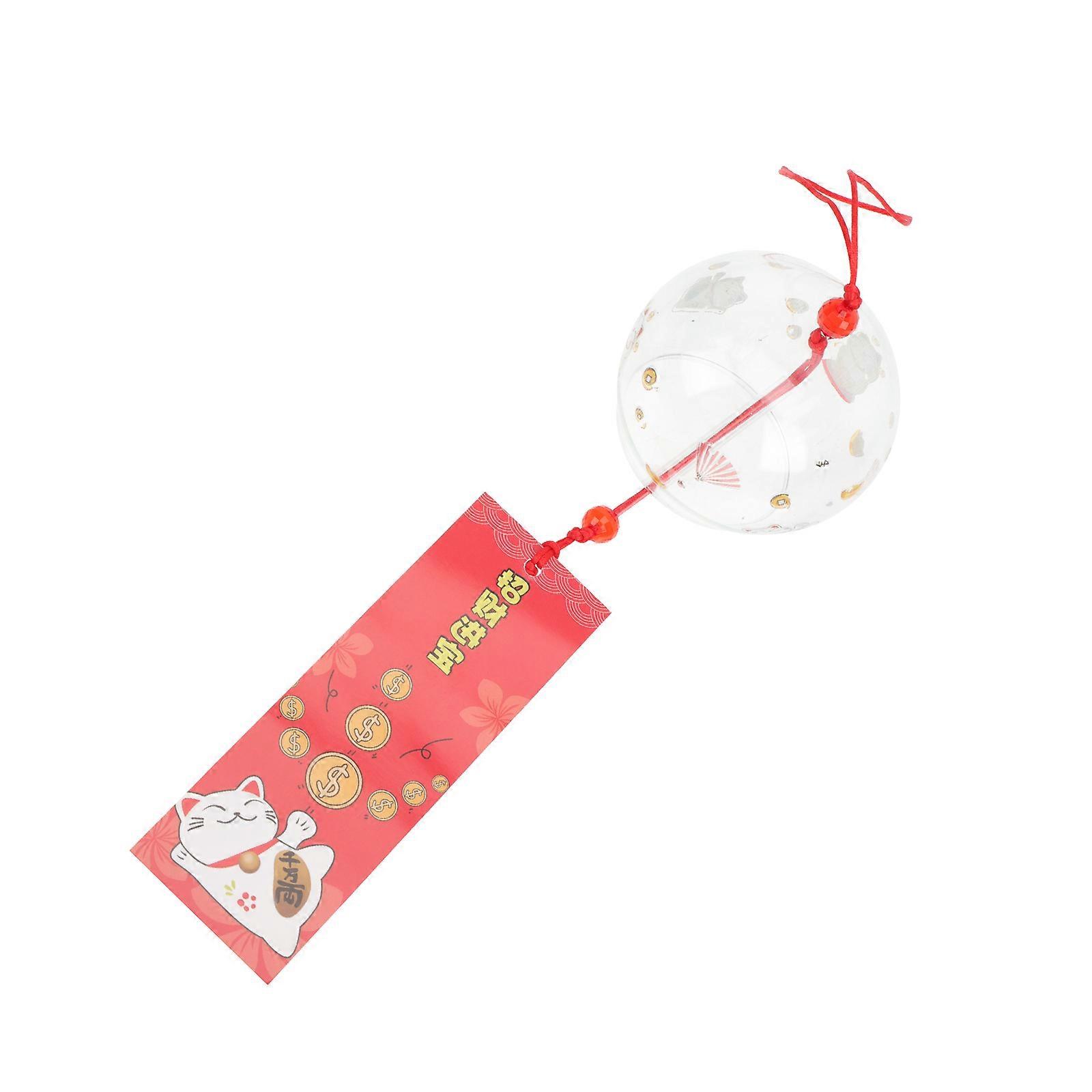 Hanging Wind Chime Chic Glass Wind Bell Garden Ornament Red Cat Shape 7X5.6Cm 1Pcs
