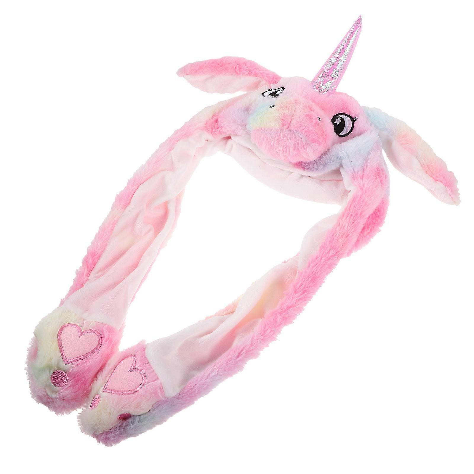 Plush Unicorn Hat with Moving Ears Soft Cartoon Animal Cap for Women Party Headdress