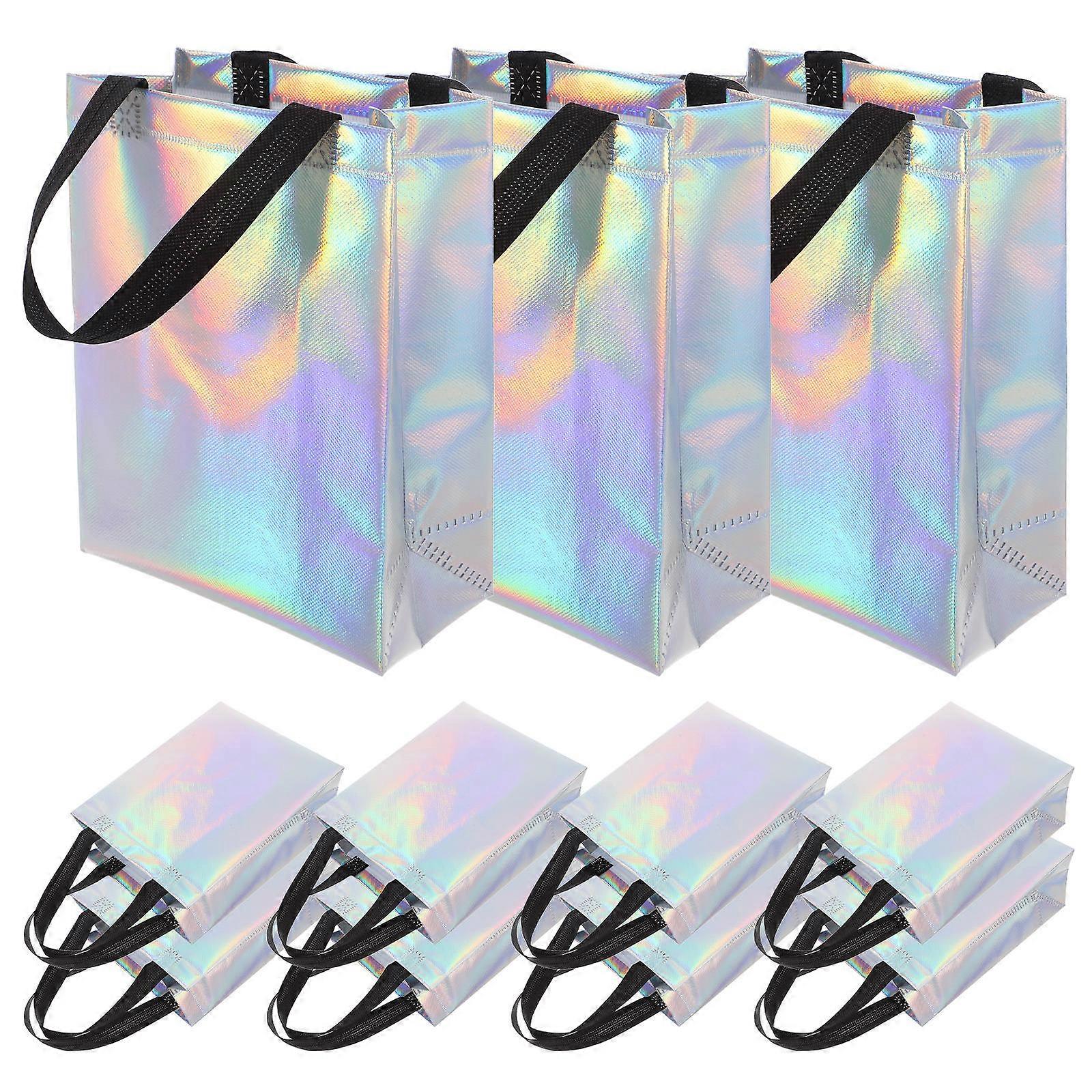 20 Pcs Iridescent Non Woven Tote Bags – Reusable Party Favor Bags with Handles for Birthdays, Weddings, Special Occasions