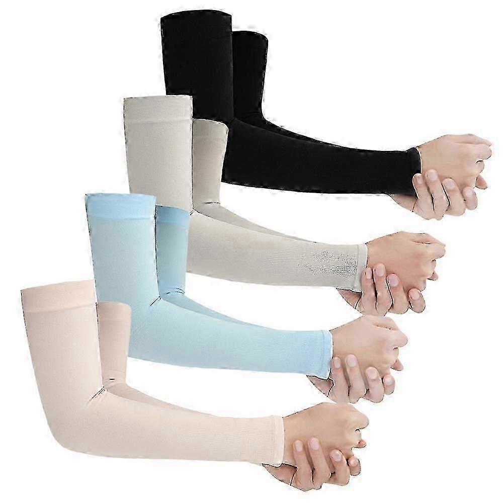 4 pairs Fingerless ice silk sunscreen sleeves, summer cycling sleeves, outdoor sports arm sleeves, sunshade