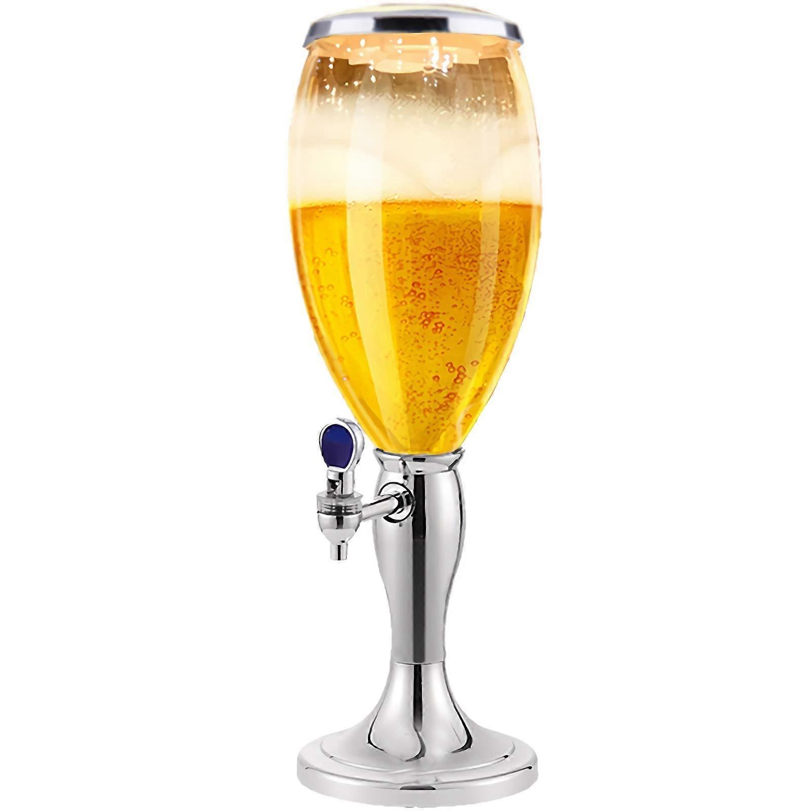 Beer Tower Mini Kegerator With Ice-Tube Faucet And Lights For Home Bar Pub Restaurant Party 2.8 L Silver