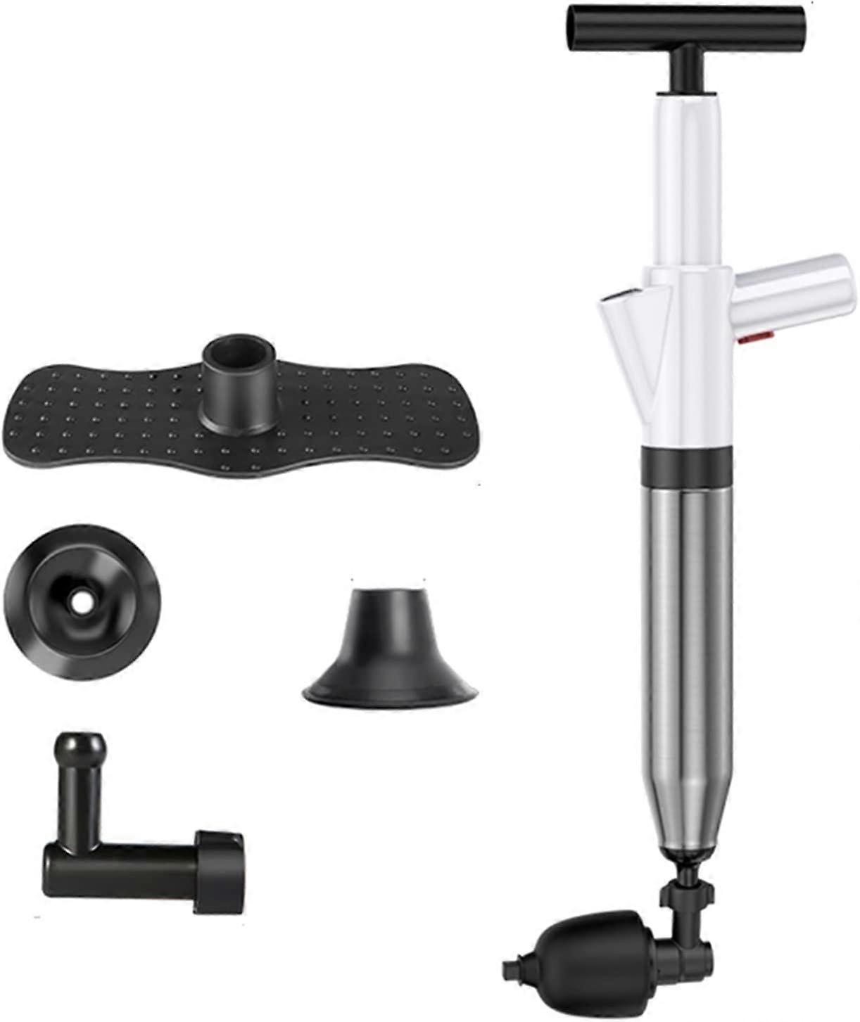 Manual Pressure Air Deflation Blaster Unplug clogged pipes with the powerful stainless steel toilet plunger