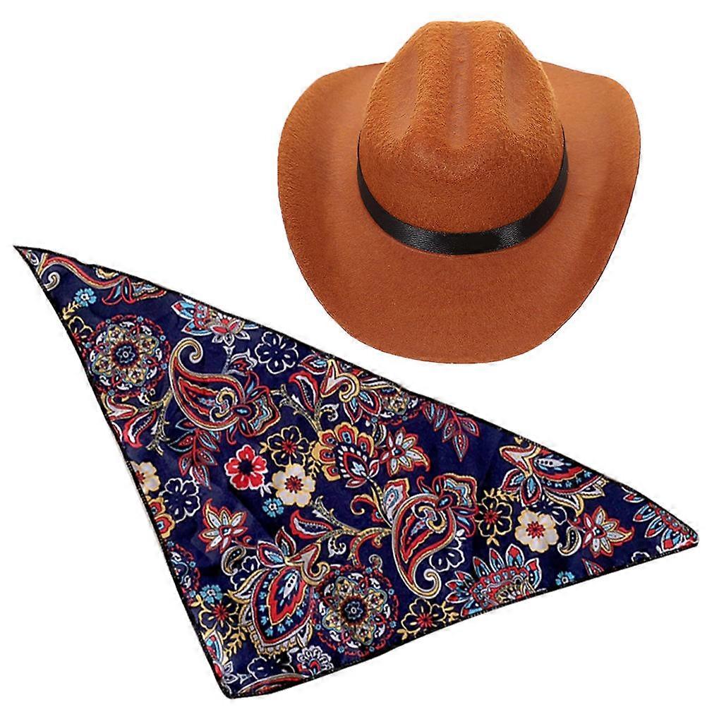 Lightweight Pet Cowboy Hat with Bandana for Cats and Dogs – Stylish Party Accessory, Durable Design, Keeps Neck Clean After Eating