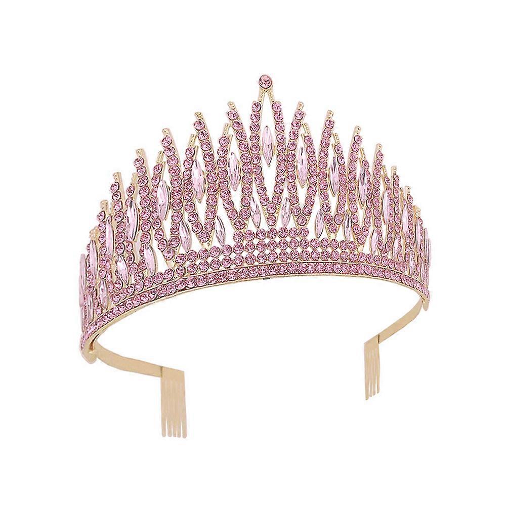 Pink Rhinestone Crown for Wedding Decor with Zinc Alloy Material and Unique Design
