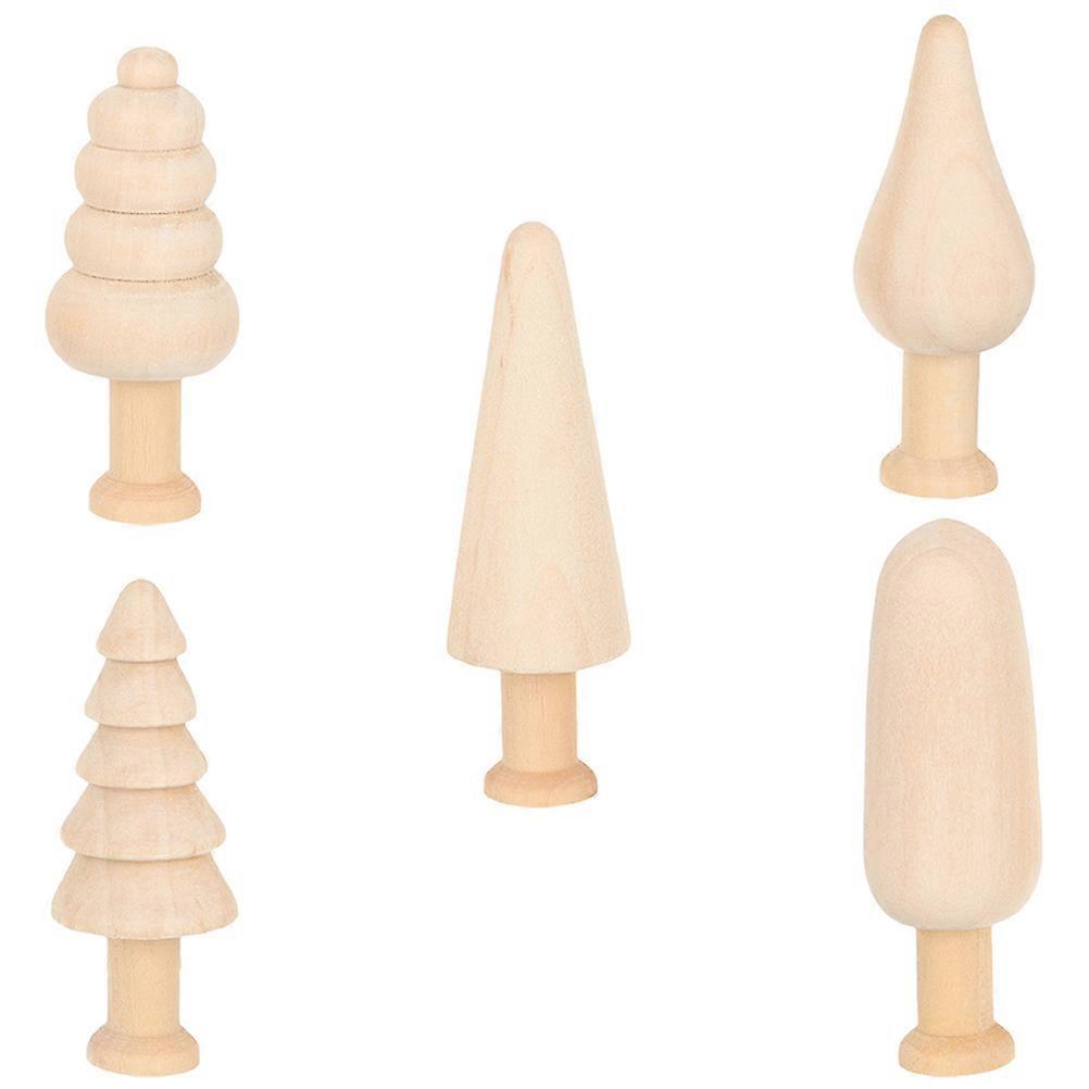 DIY Unfinished Wooden Tree Decorations for Painting and Craft 5Pcs Beige Mini Trees for Decoration
