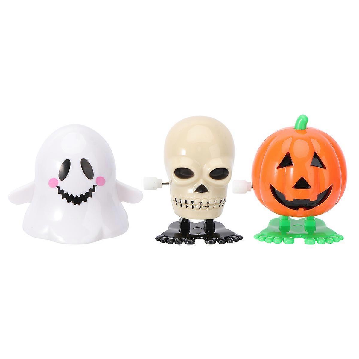Mini Plastic Halloween Toys 3Pcs Wind-Up Fun Ghost Skull Pumpkin Enhancing Tactile Skills For Kids Birthdays