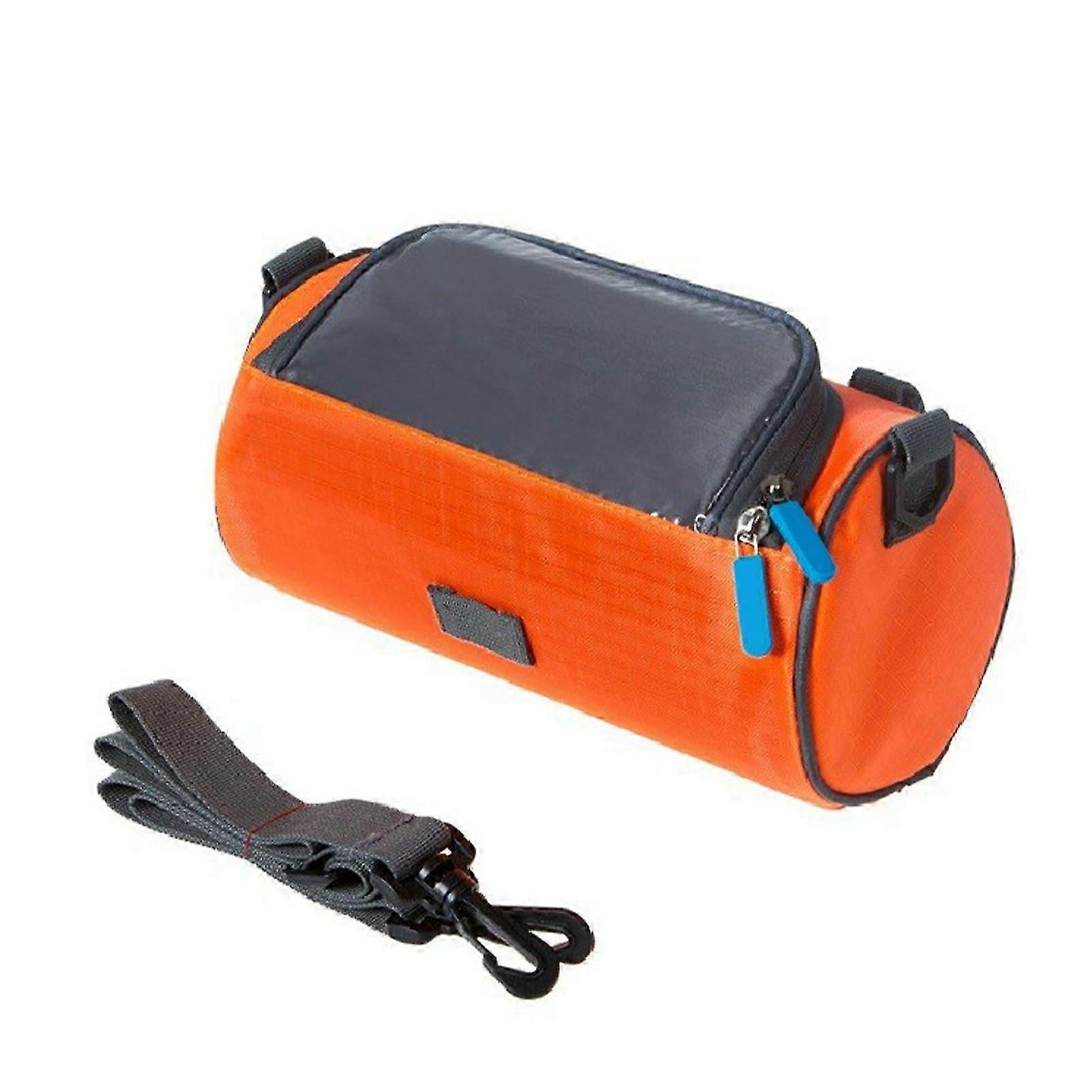 Waterproof Bicycle Front Bag Oxford Cloth Bicycle Front Beam Bag Shock Absorbing Bike Handlebar Bag with Touch Screen Window Circle Orange)