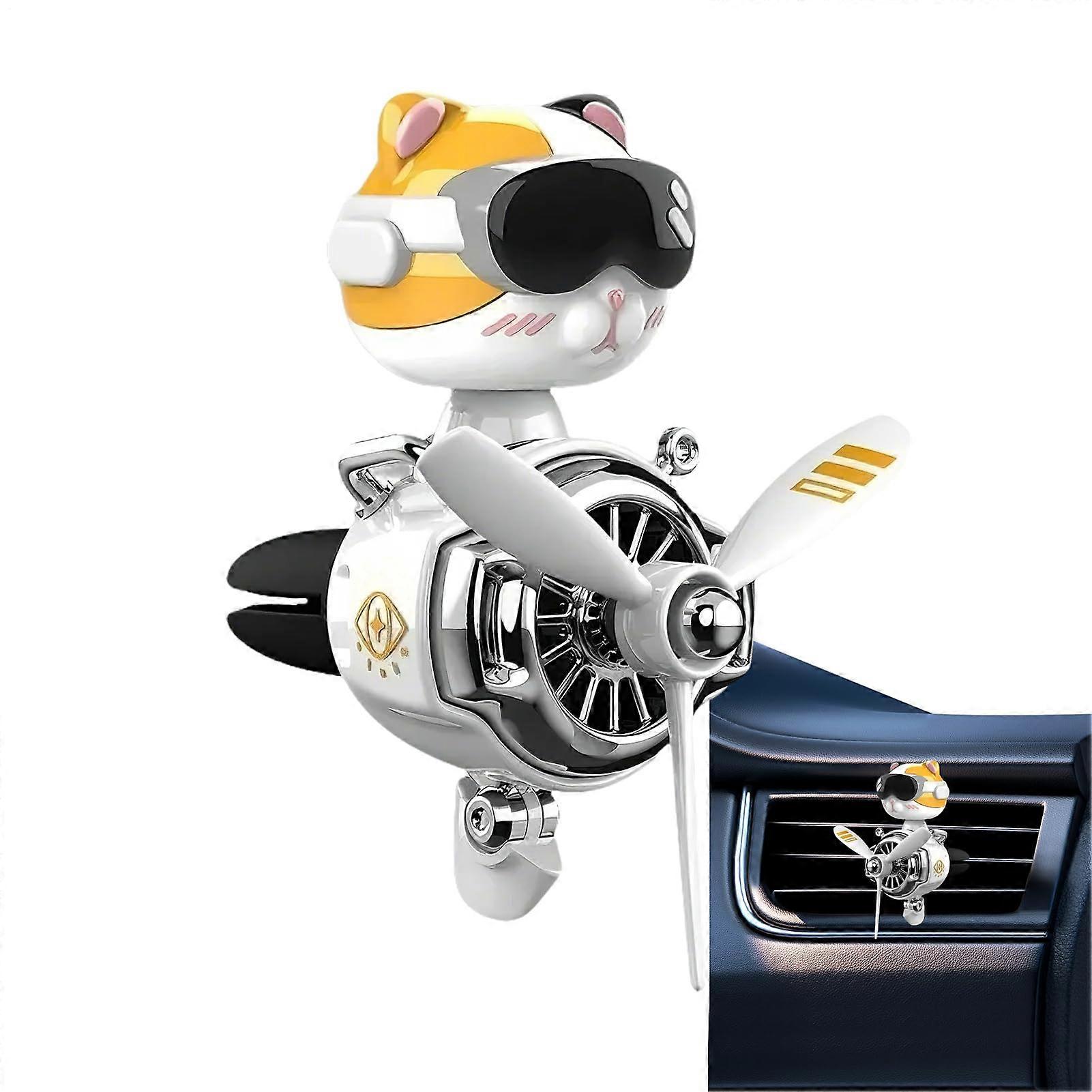 Cat Air Freshener  Cute Cartoon Pilot Vent Clip with Rotating Propeller
