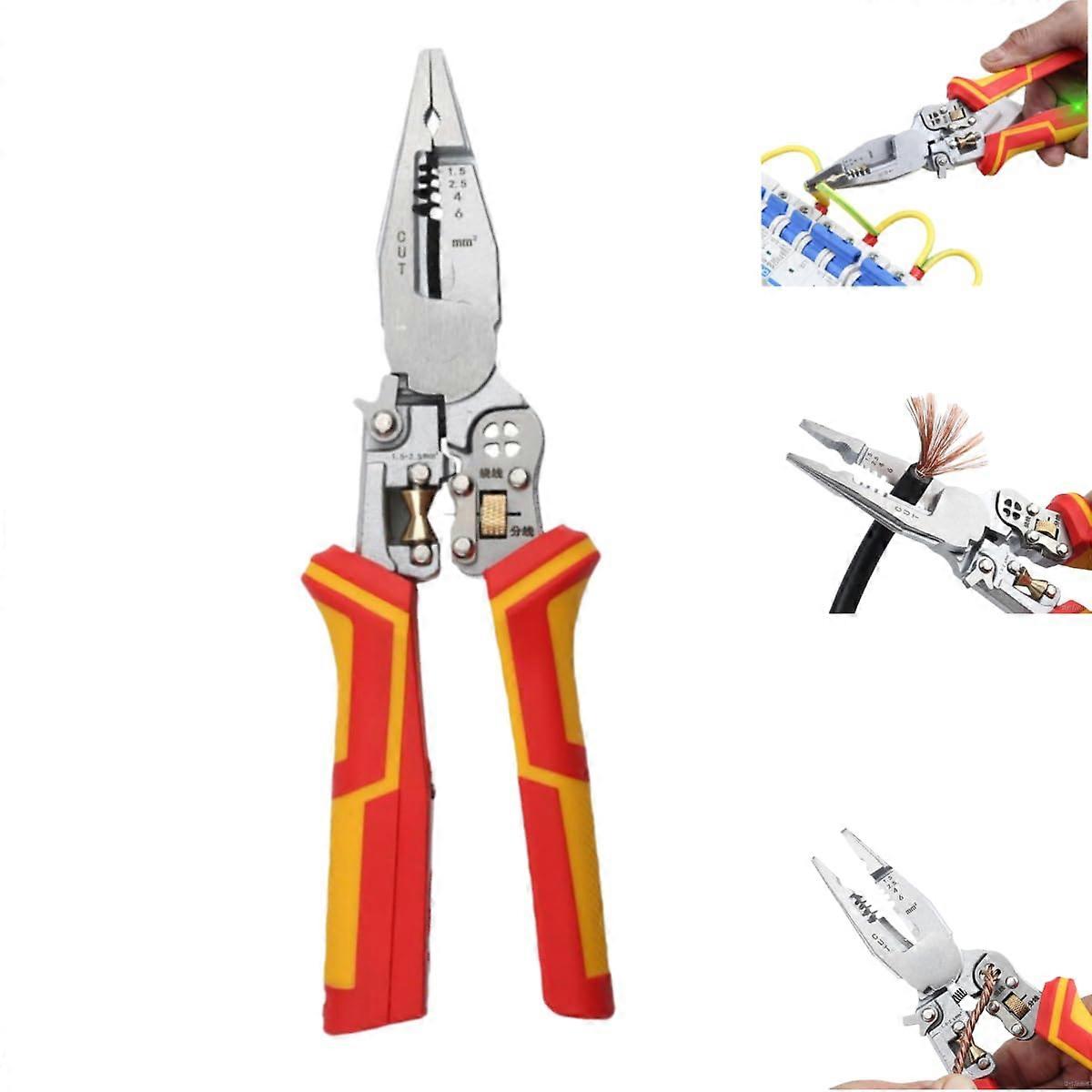 Wire Strippers with Voltage Test, 9 in 1 Multifunctional Pliers, Wire Cutting Scissors and Test Screwdriver for Electrical Work