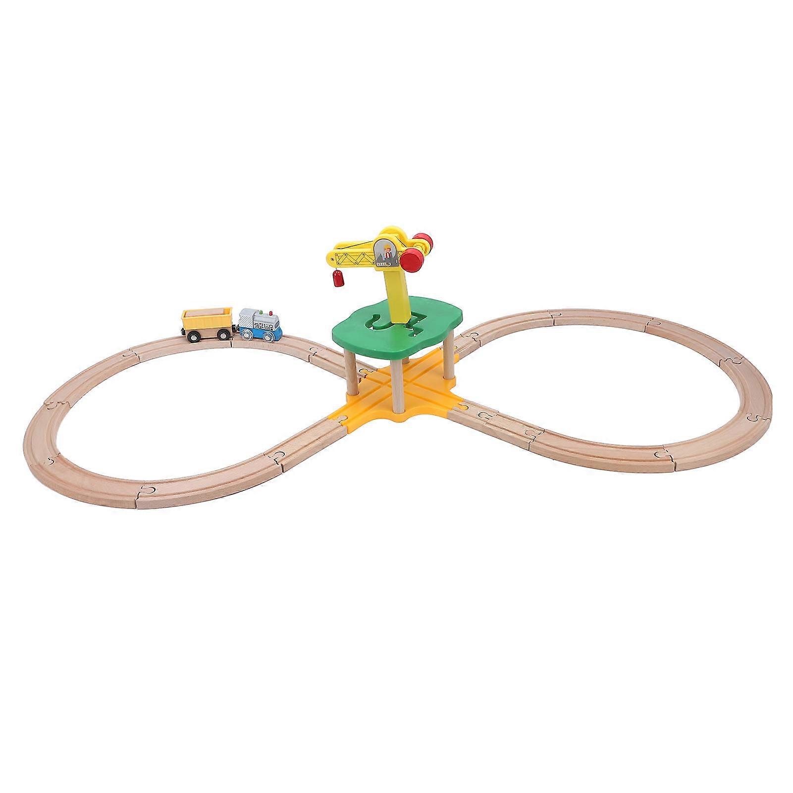 Grue à tour Ensemble de rails de train en bois avec bois de hêtre et blocs ABS