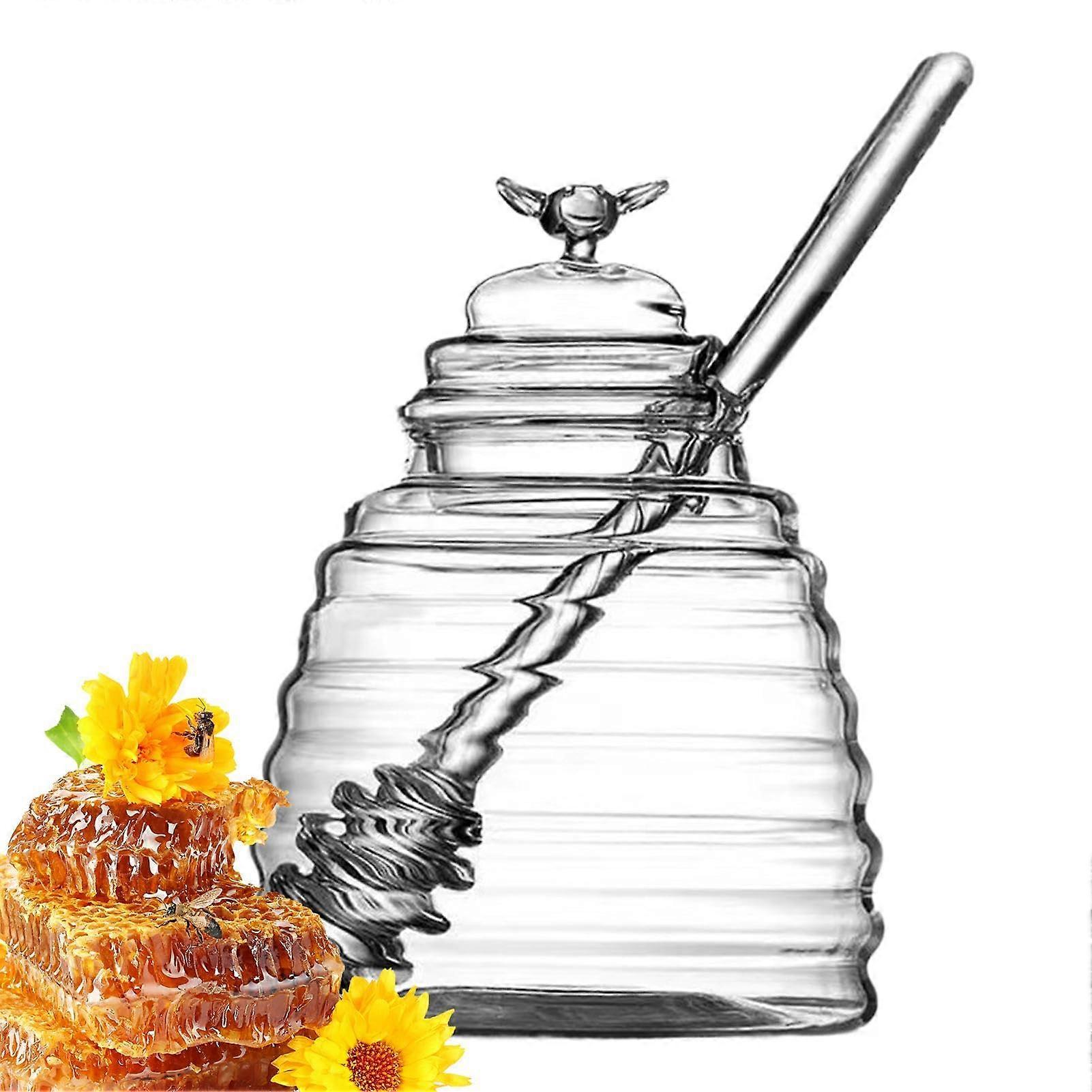 Honey Storage Jar Glass Honey Container With Transparent Dispenser For Syrups And Dressings, 3.94 X 5.51 In, Clear