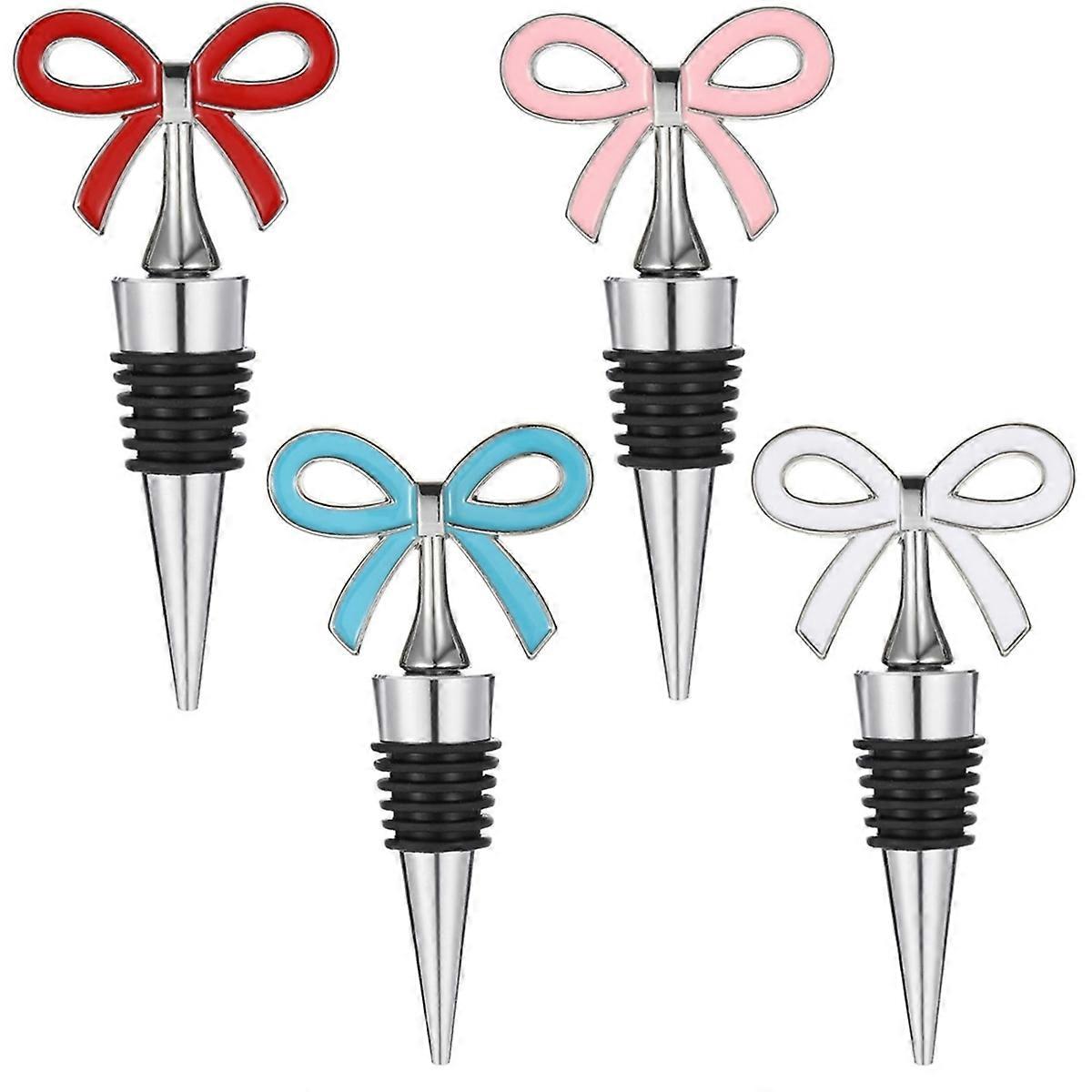 4 Pcs Wine Stopper Set,Reusable Vacuum Bottle Corks Silver