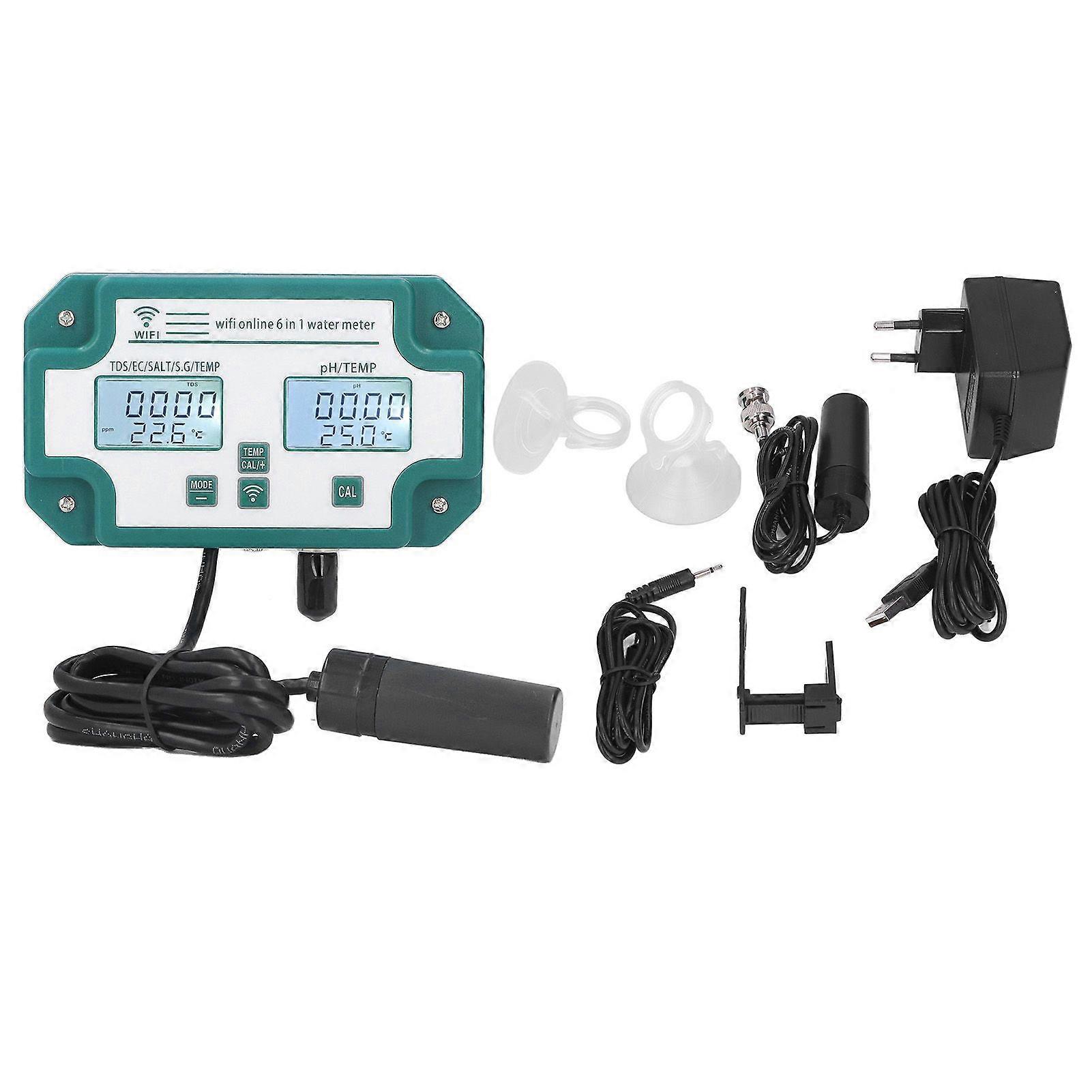Online 6 in 1 Water Quality Tester Online Wireless Remote Monitoring PH SG EC Meter Digital Multiparameter for AquariumEU Plug 230V