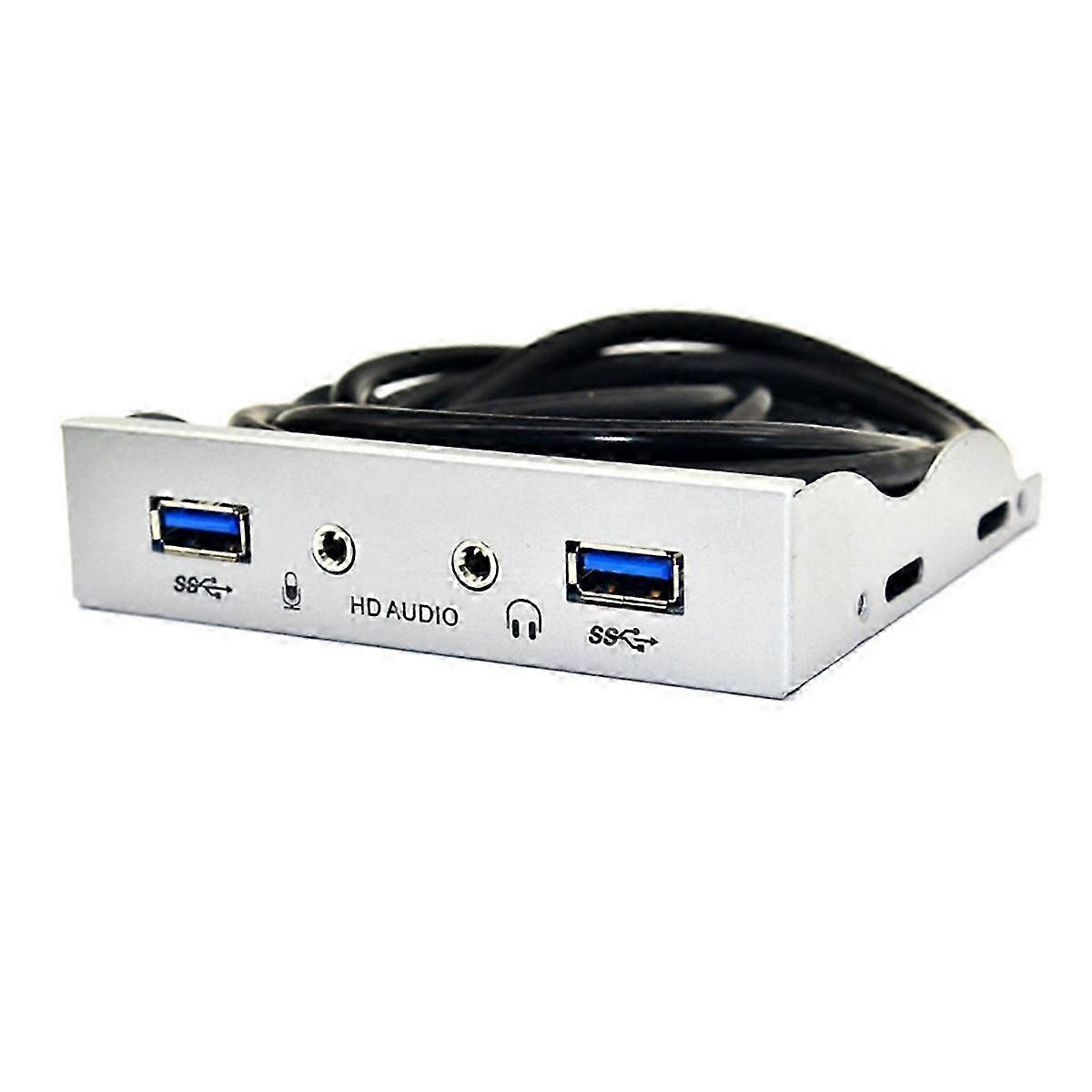 USB3.0 Hub 3.5mm Earphone Jack Mic Interface Front Panel Silver White