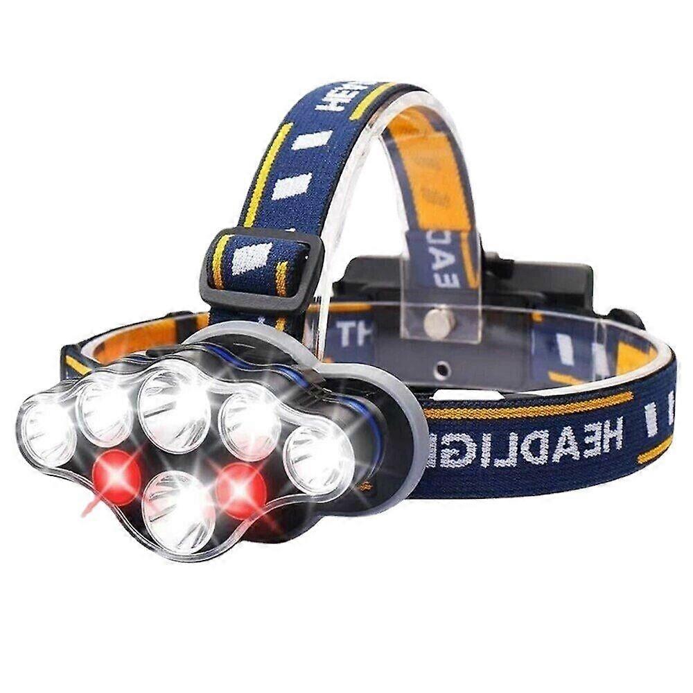 Rechargeable Headlamp, 8 LED Headlamp Flashlight 8 Modes with White Red Lights USB Cable(Black)