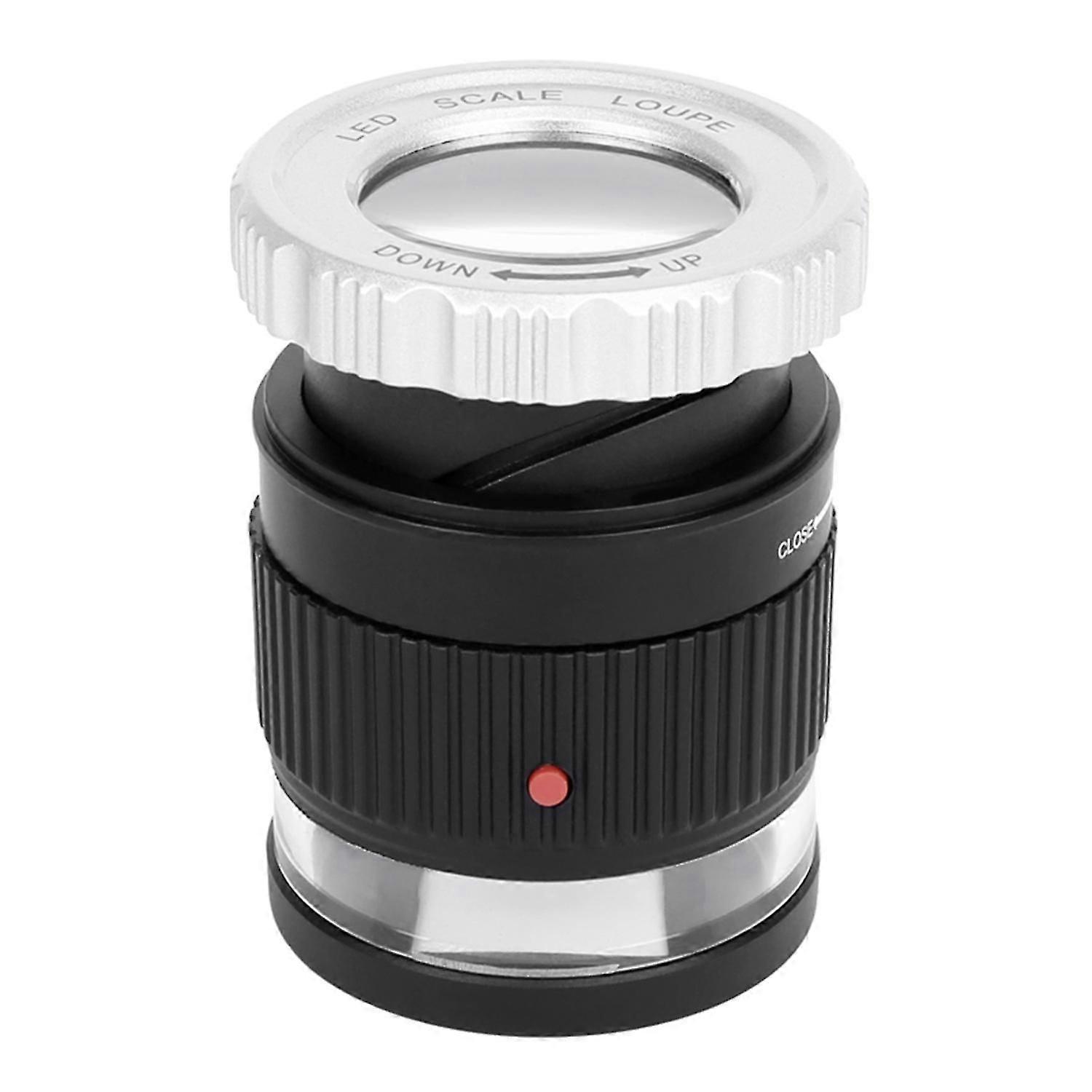 LED Scale Loupe 30X Adjustable Magnification Magnifier Metal Cylinder Type Mirror with Scale Small S