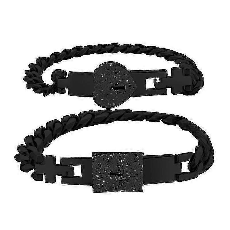 2 pcs Tom de Prata Aço Inoxidável Amante Coração Amor Bloqueio Pulseira Com Chave de Bloqueio Pulseiras Kit Casal Conjuntos de Jóias Presente-2025
