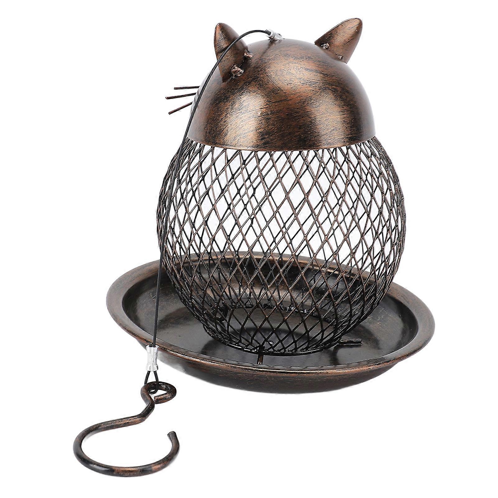 Retro Cat Shaped Iron Bird Feeder 16x16x18cm Squirrel Proof