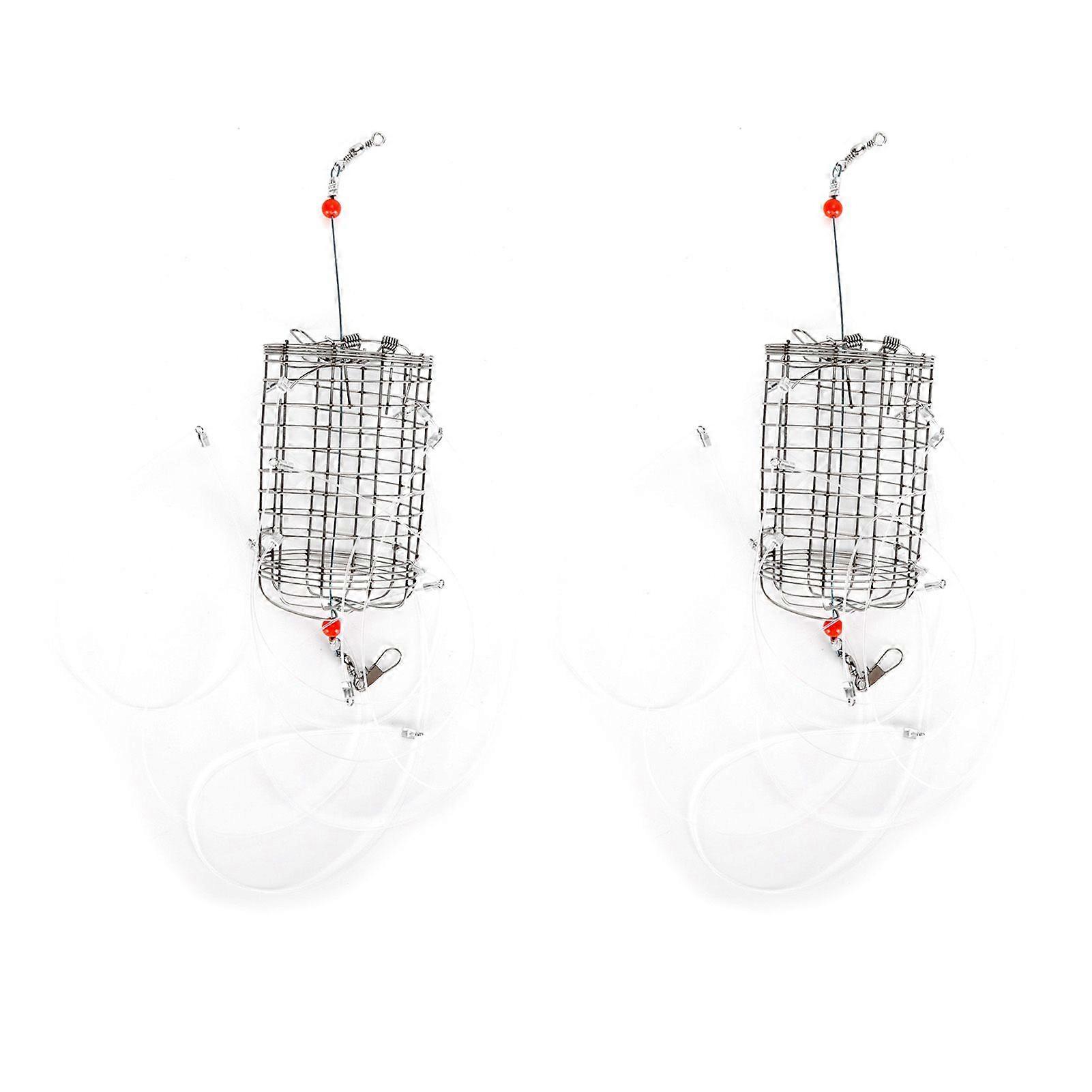 Crab Snares with 8 Loops Reusable Cylindrical Stainless Steel Wire Mesh Crab Bait Traps with Nylon Cord 2PCS
