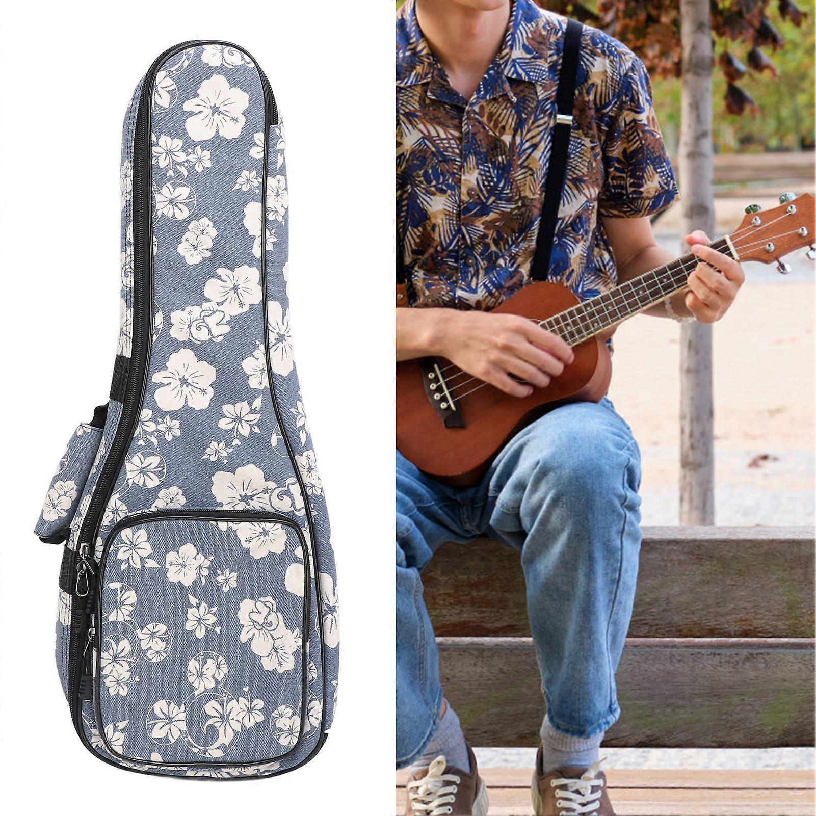 Ukulele Backpack 26 Inch Thickened Padded Bag with Hibiscus Pattern
