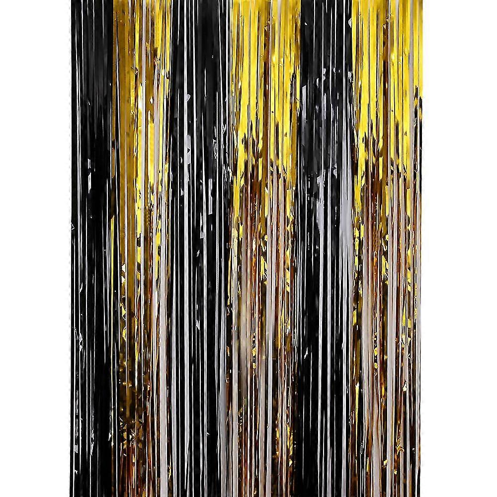 Black gold rain curtain holiday party decoration scene layout props Halloween decoration rain curtain (2 pieces, 1 * 2M)