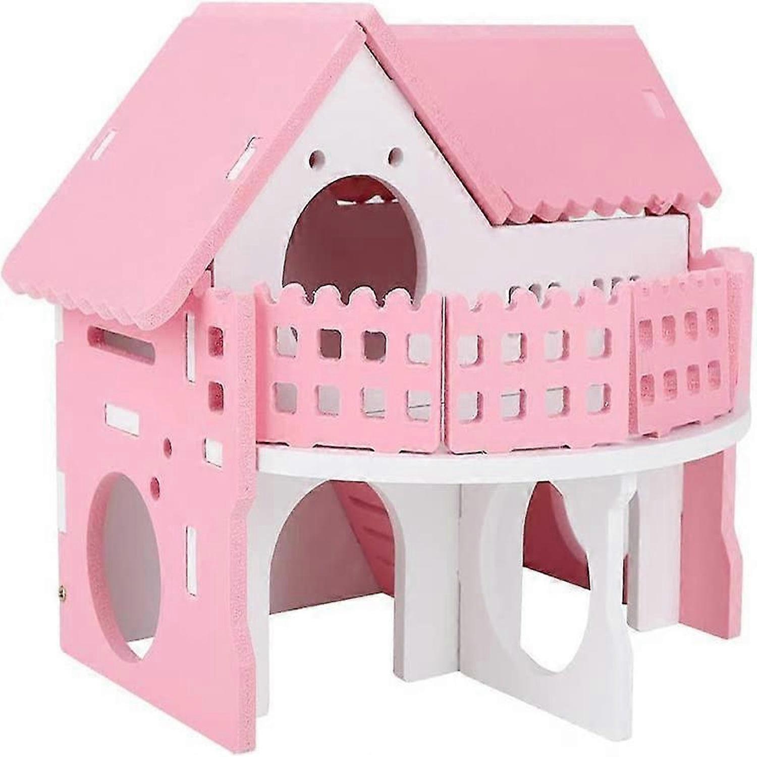 Trä Hamstrar Hus, Dubbla Lager Villa Balkong Montering SovhusRosa
