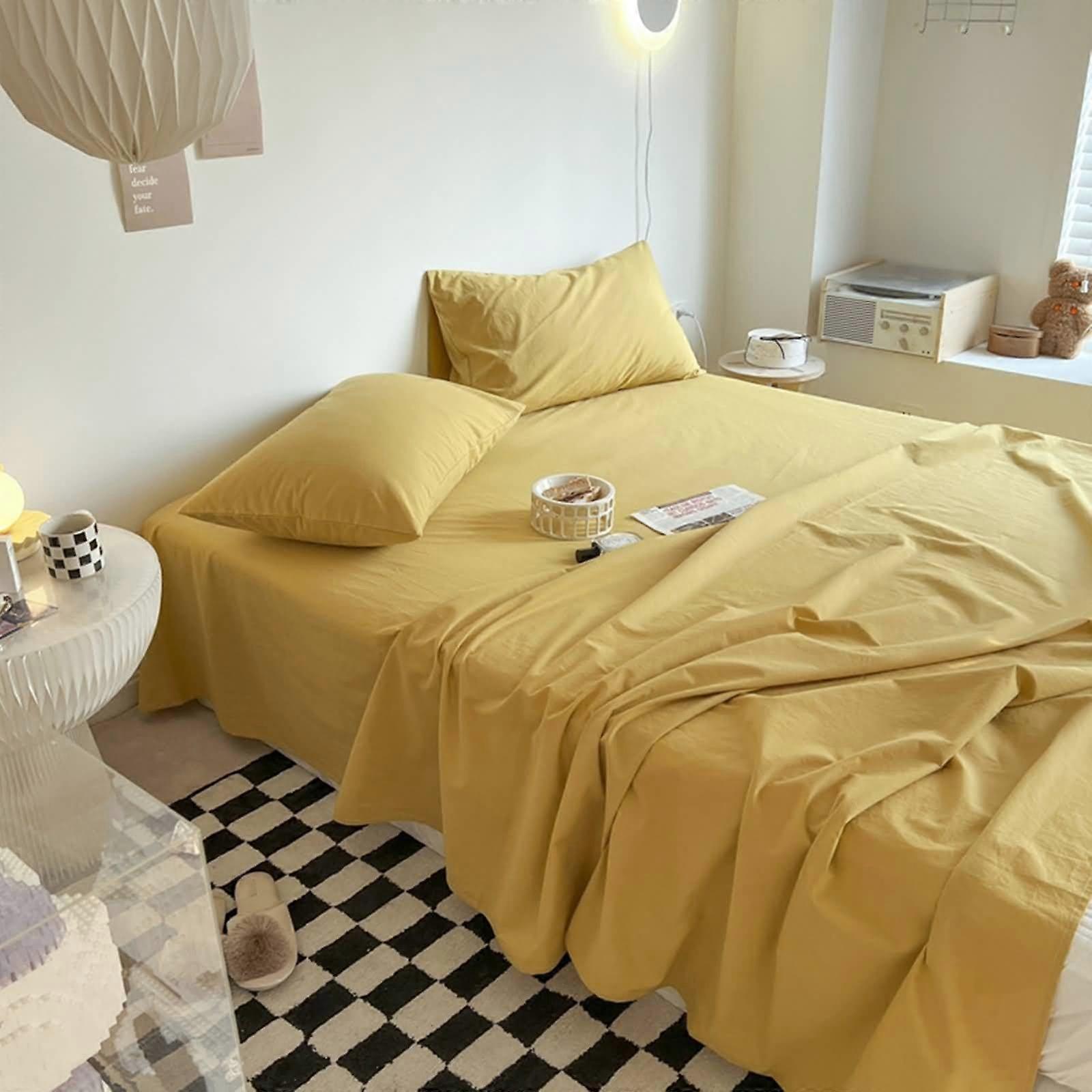 Bed Sheet Set Hotel Bedding Cotton Turmeric Solid Color 91x63 Inch Modern