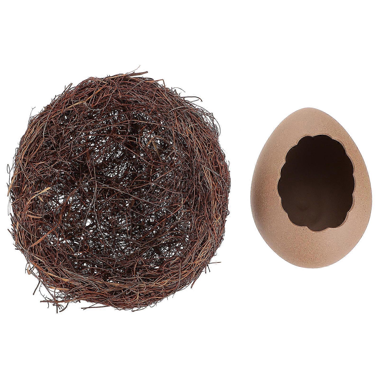 Ceramic Bird Egg Planter for Decoration 1Set Creative Eggshell Vase Coffee Color