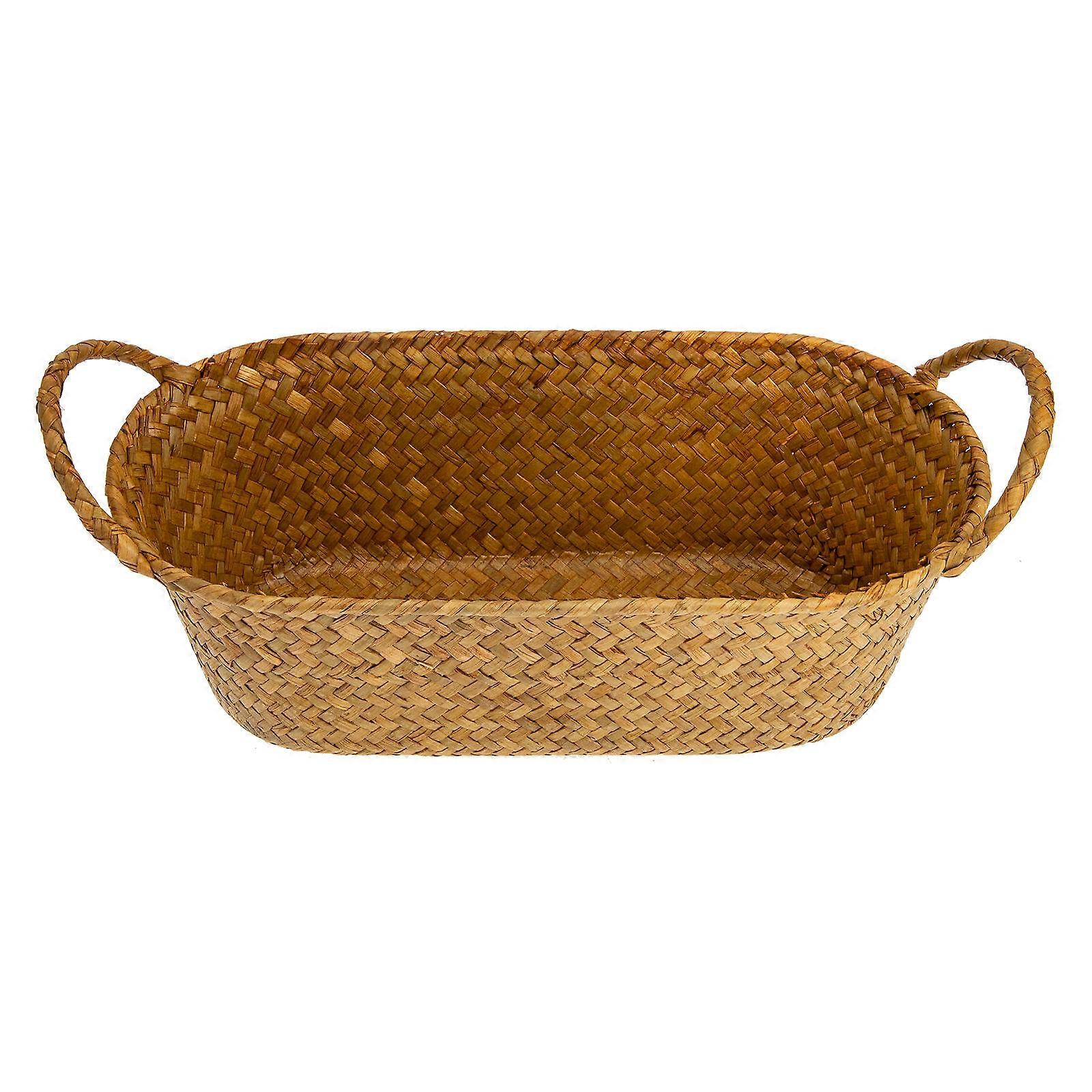 Large Capacity Desktop Woven Basket Straw Weaving Basket Home Organization Rectangular Rush Grass Organizer 1Pack