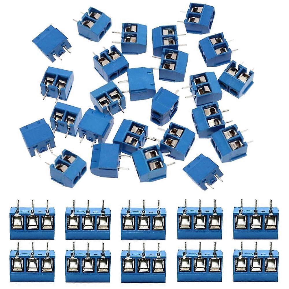 60個 5mmピッチ 2ピン & 3ピン PCBマウント ネジ端子台コネクタ (50 x 2ピン、10 x 3ピン)