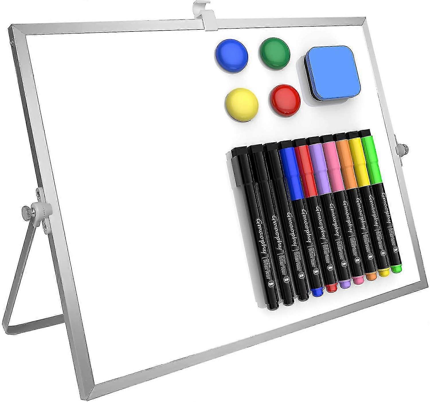 Dry Erase White Board, 16inx12in Large Magnetic Desktop Whiteboard With Stand, 10 Markers, 4 Magnets 25-26