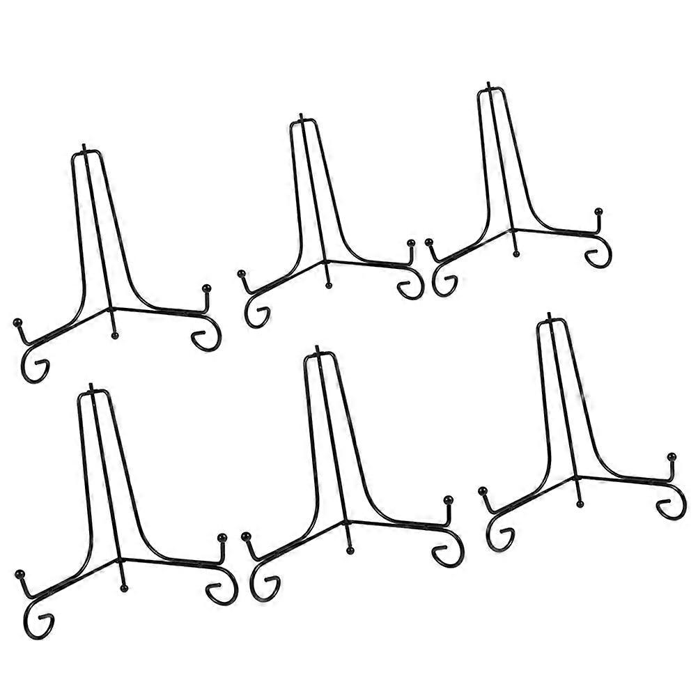 Black Iron Display Stands for Storage Use 6Pcs Plate Holder Desktop Rack