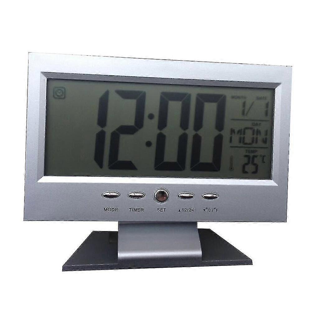 World Time Creative Large Screen Modern Digital Alarm Clock Lcd Led Backlight Snooze Large Digit Desk (silver)