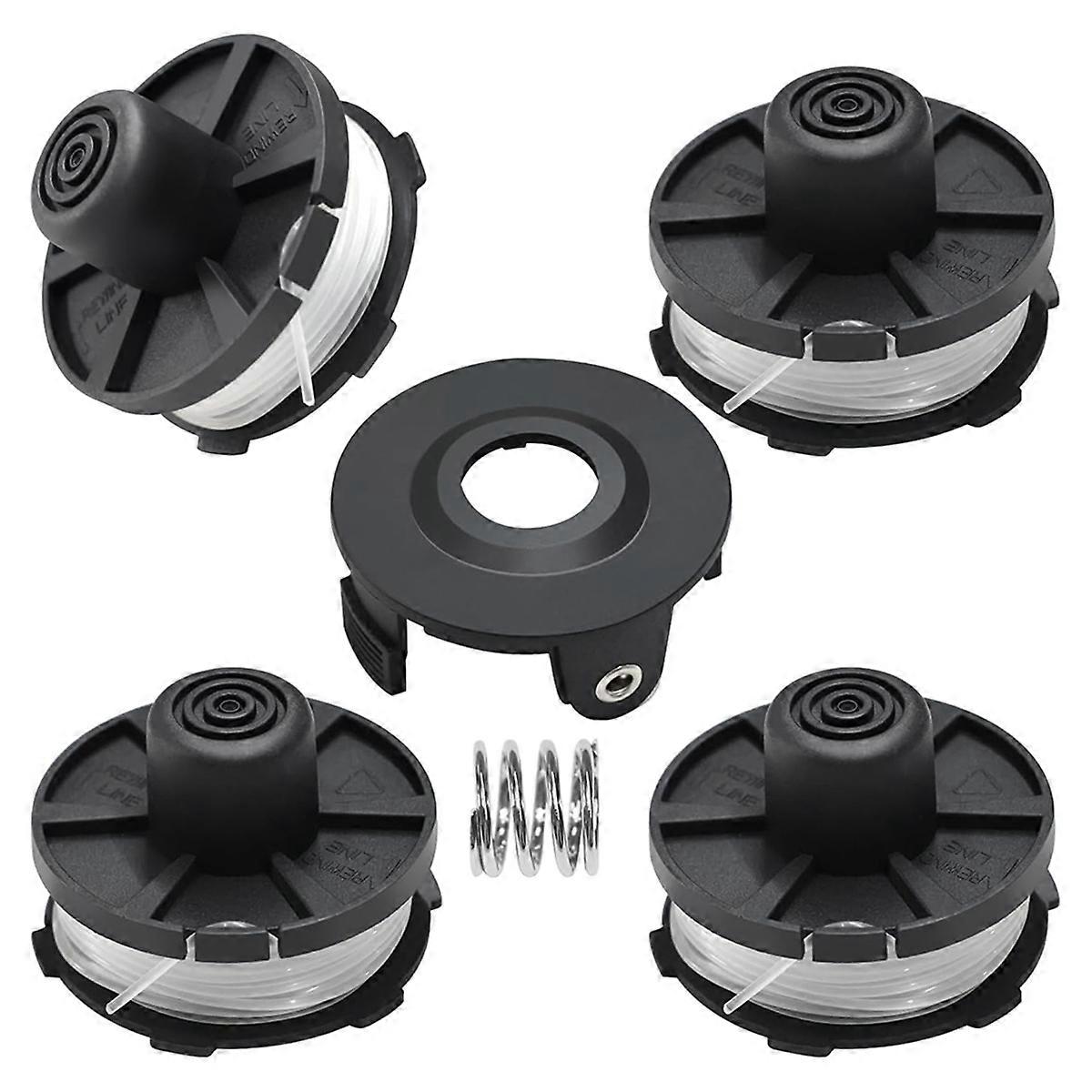Thread Spools for Grass Trimmer, 4 Pieces Grass Trimmer Cord, Length 8.4 M, Diameter 1.6 mm with Cover and Spring