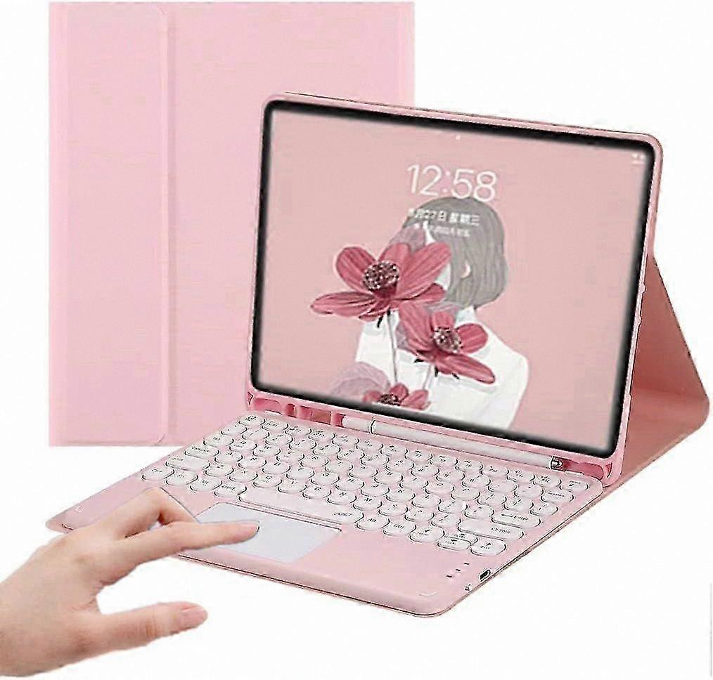 Wireless Bluetooth Keyboard Case with Trackpad for 10.9-inch Tablets, Detachable Design, Pink