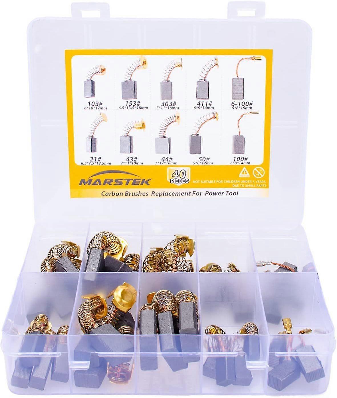 40Pcs 10 Sizes Electric Motor Carbon Brushes Replacement for Power Tool