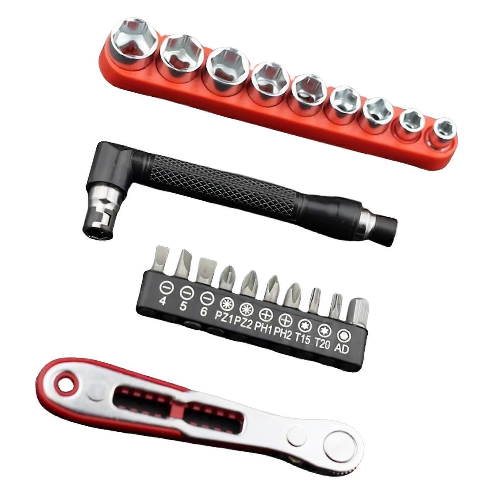 Ratcheting Screwdriver 36 Teeth Magnetic Ergonomic Design with L Shape Socket Wrench and Bits Set For Precisions Work Multicolor