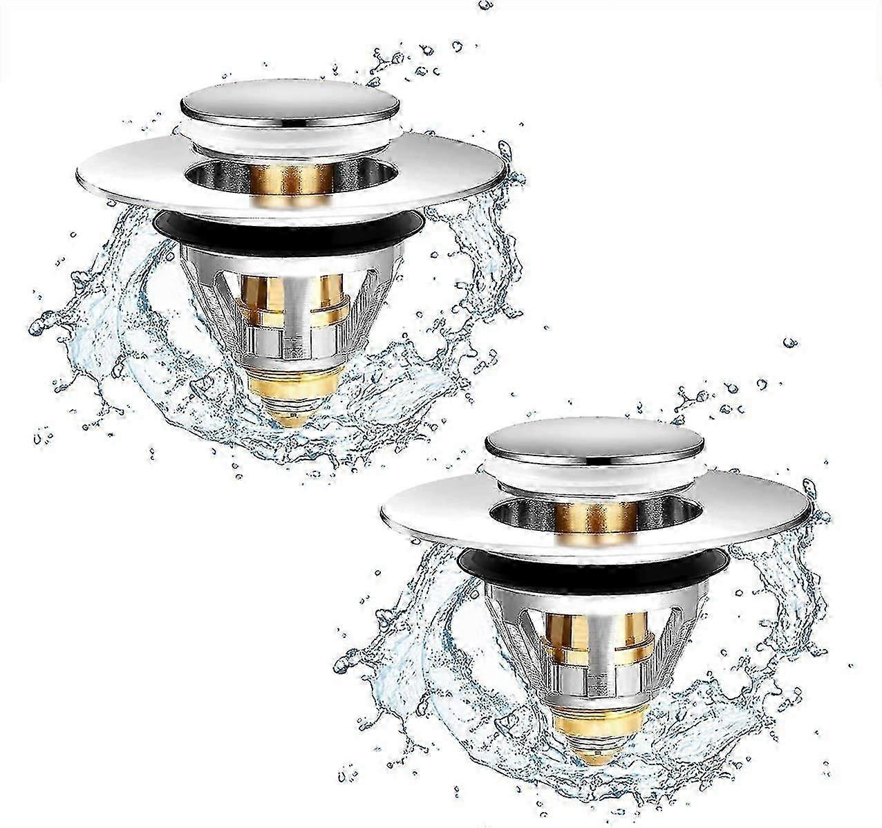 2 Pieces Anti-Clog Drain Filter - Universal Rinse Strainer Spring Core Pop Up Drain Plug for Easy Kitchen Maintenance